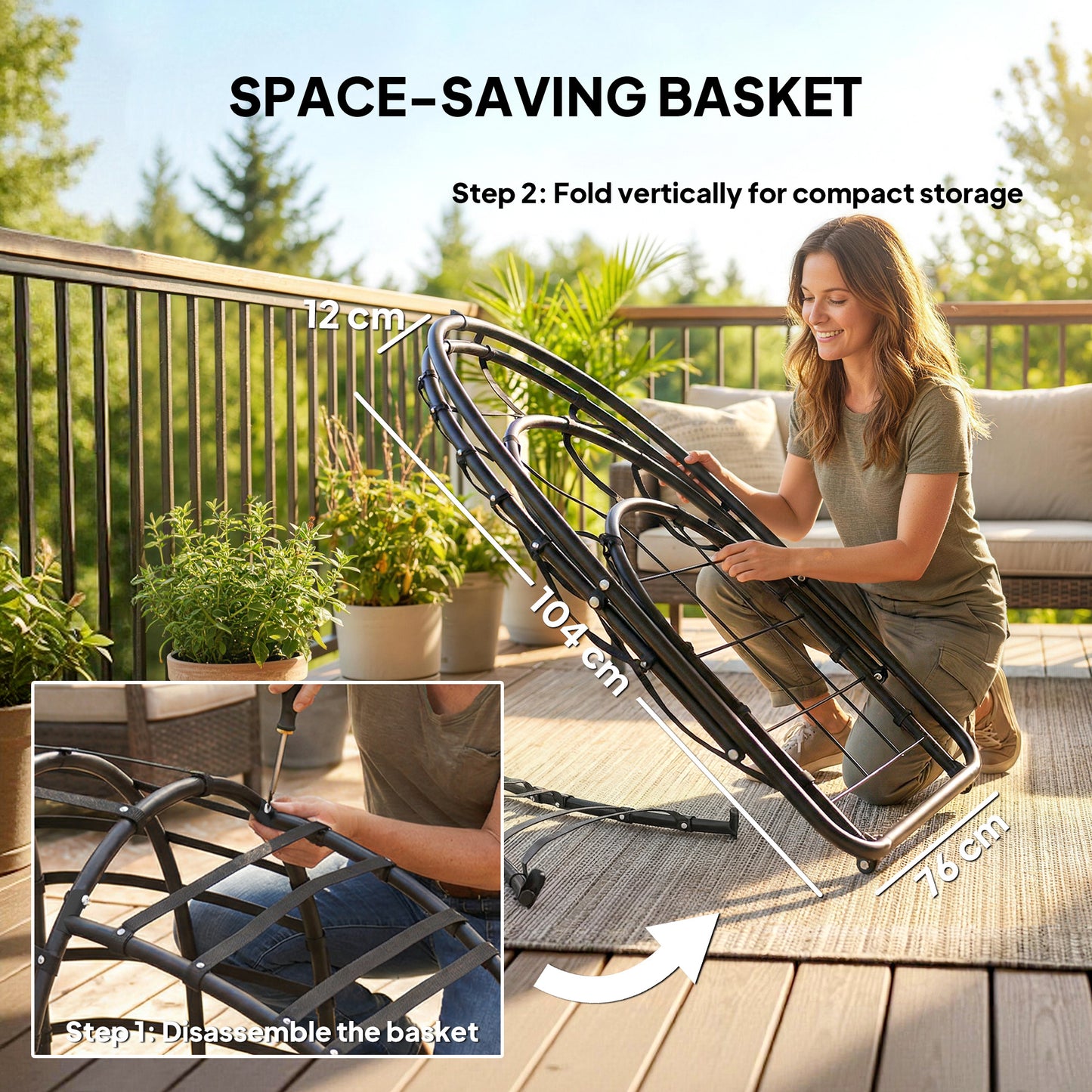 Outsunny Hanging Egg Chair, Indoor Outdoor Swinging Hammock Chair with Stand, Foldable Basket, Side Pocket, Dark Grey