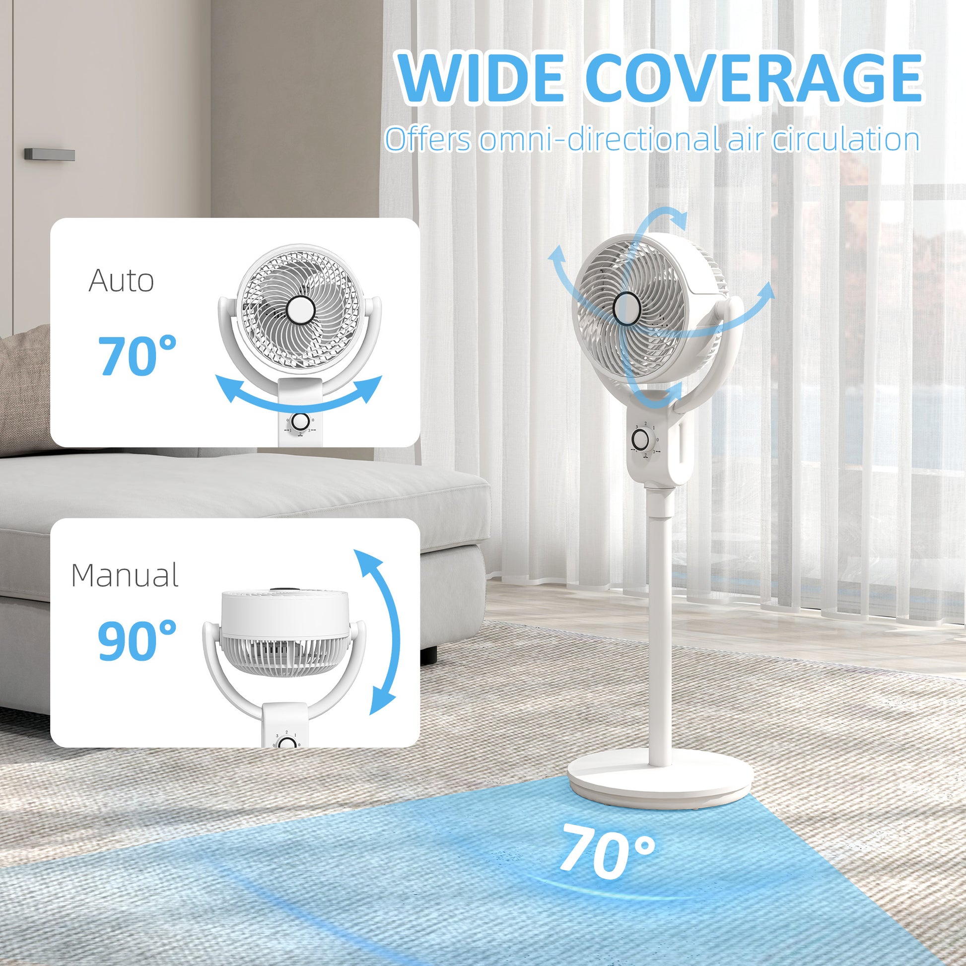 HOMCOM Pedestal Air Circulation Fan with Oscillating, White