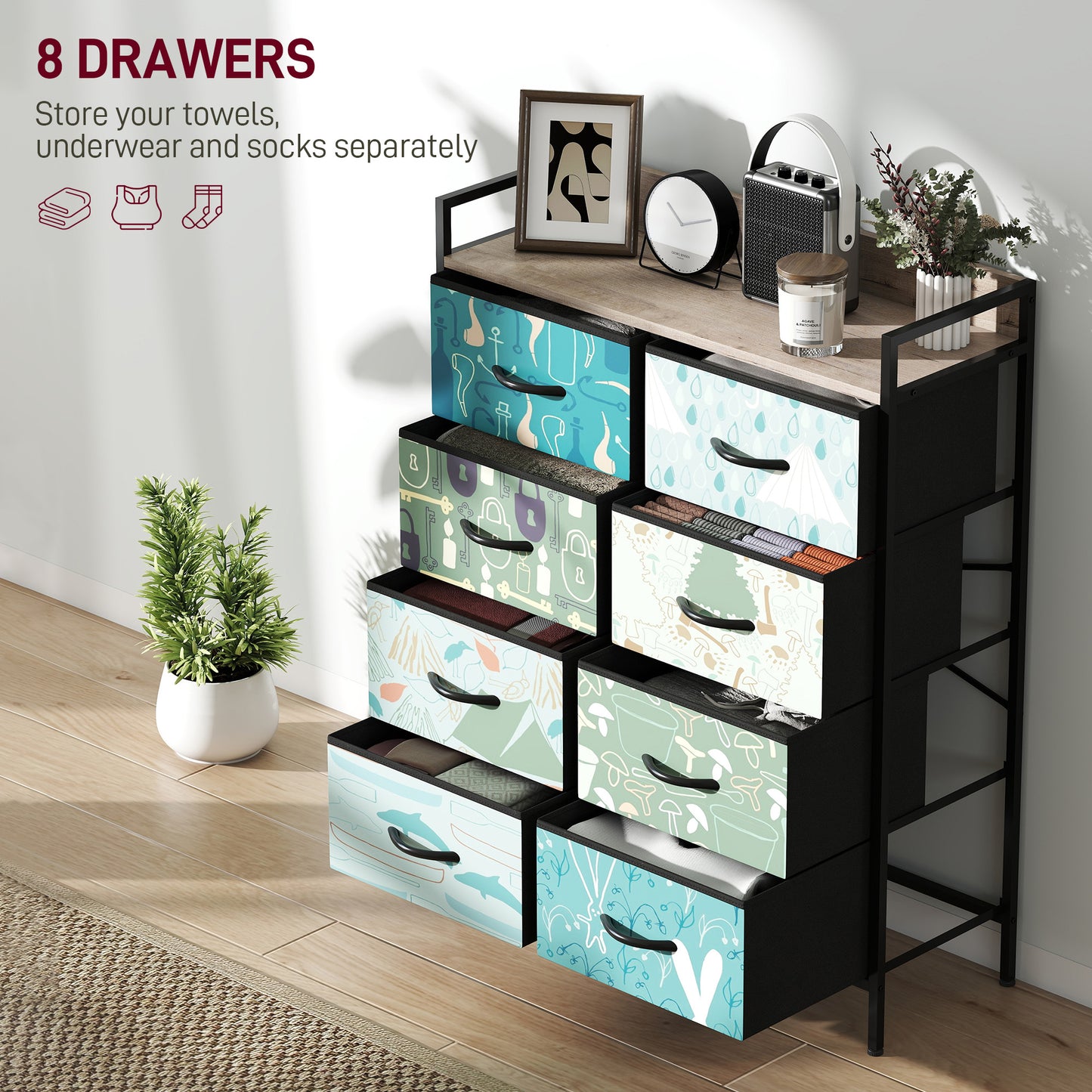 HOMCOM 8-Drawer Chest of Drawers - Blue