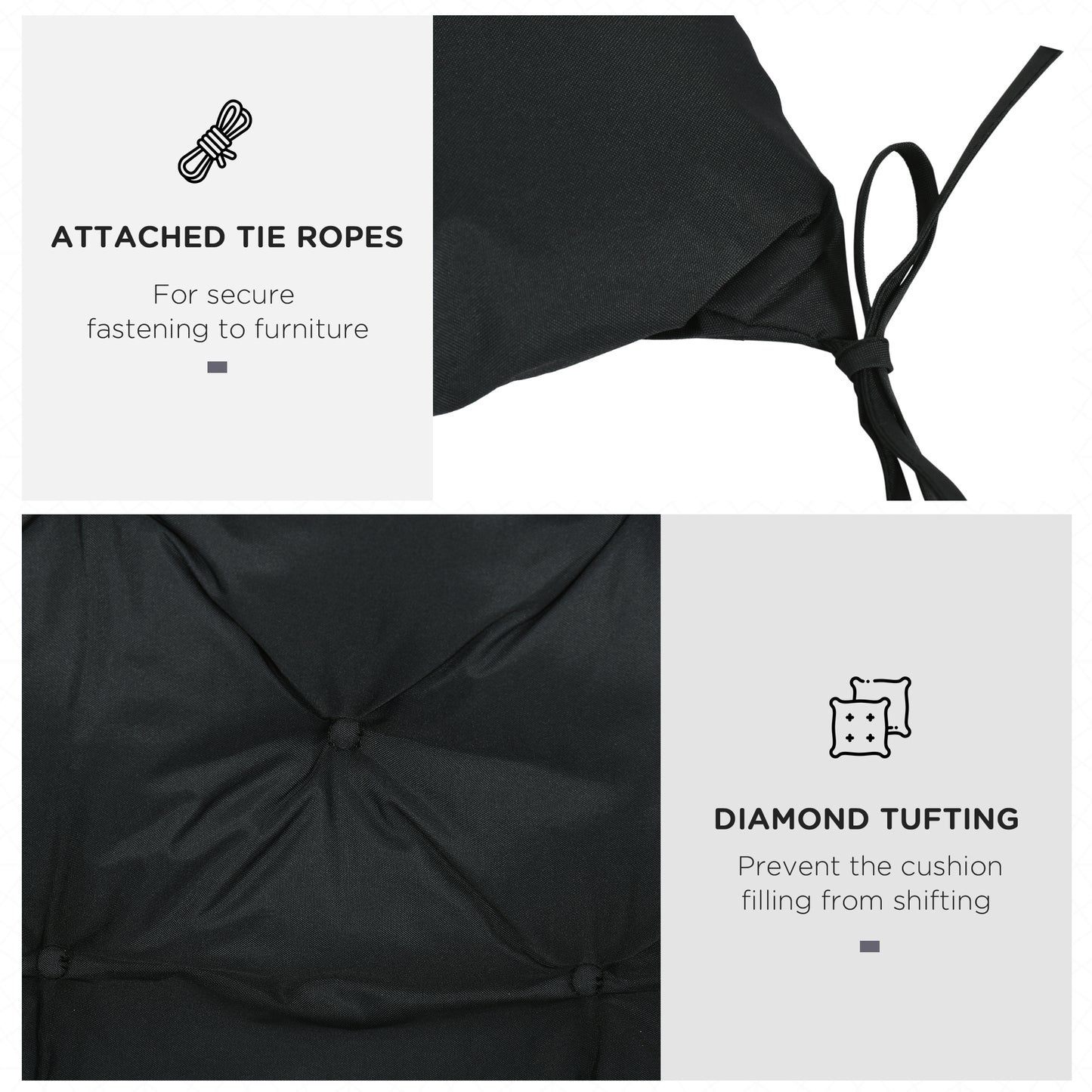 Outsunny 2 Seater Bench Pad, Garden Chair Cushion with Back and Ties for Indoor and Outdoor Use, 98 x 100 cm, Black