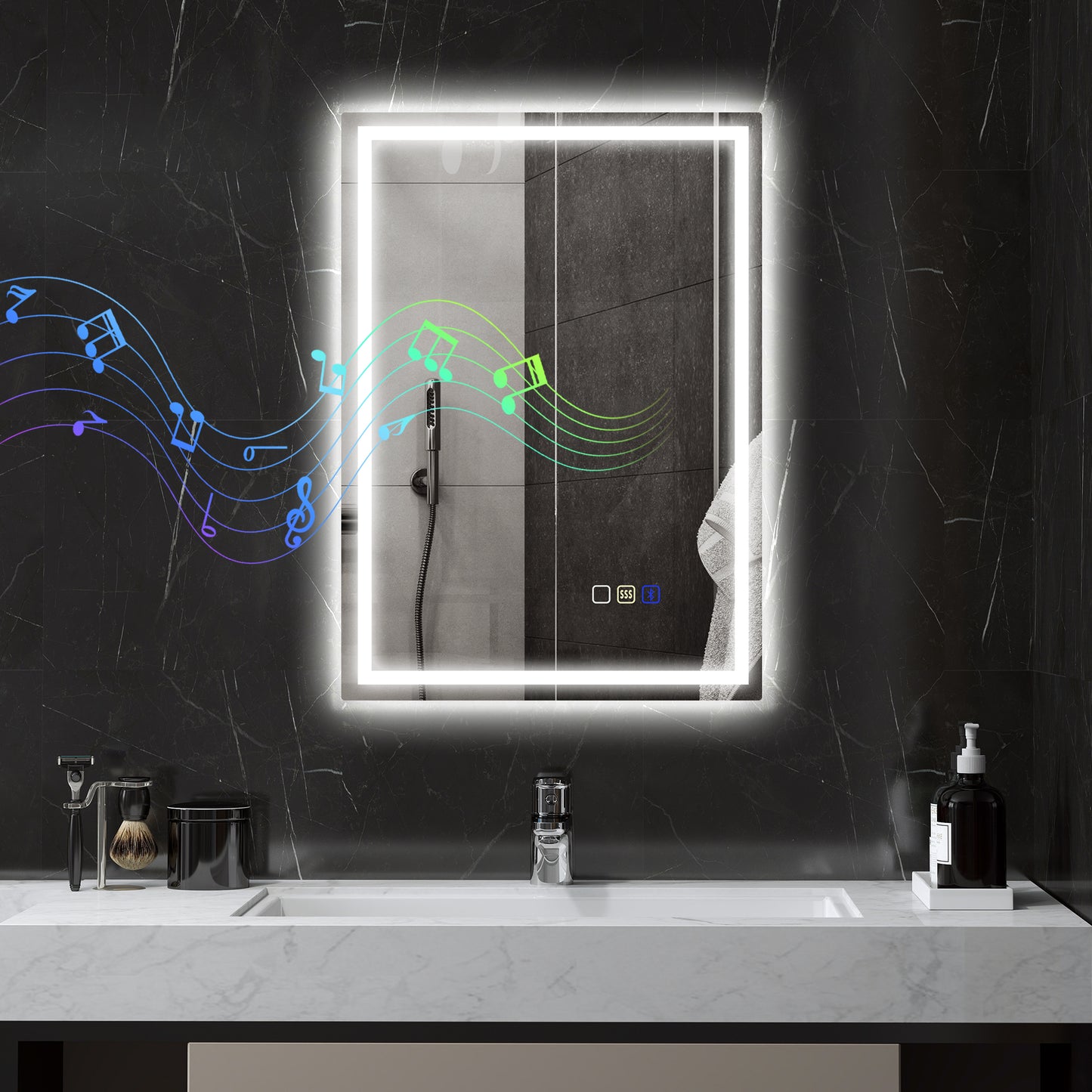 HOMCOM 50 x 70 cm Anti-Fog LED Bathroom Mirror, with Bluetooth - Silver Tone