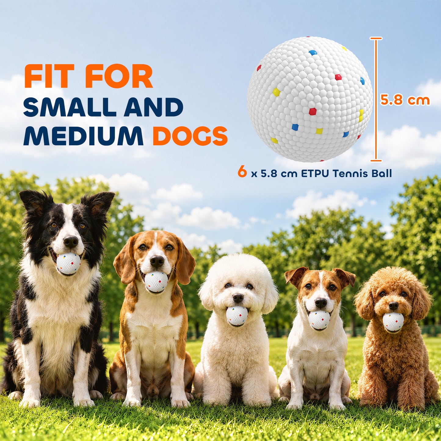 PawHut 6 Pack Dog Balls Toys Fits Aggressive Chewers, Indestructible Teething and Water ETPU Balls for Throw and Fetch