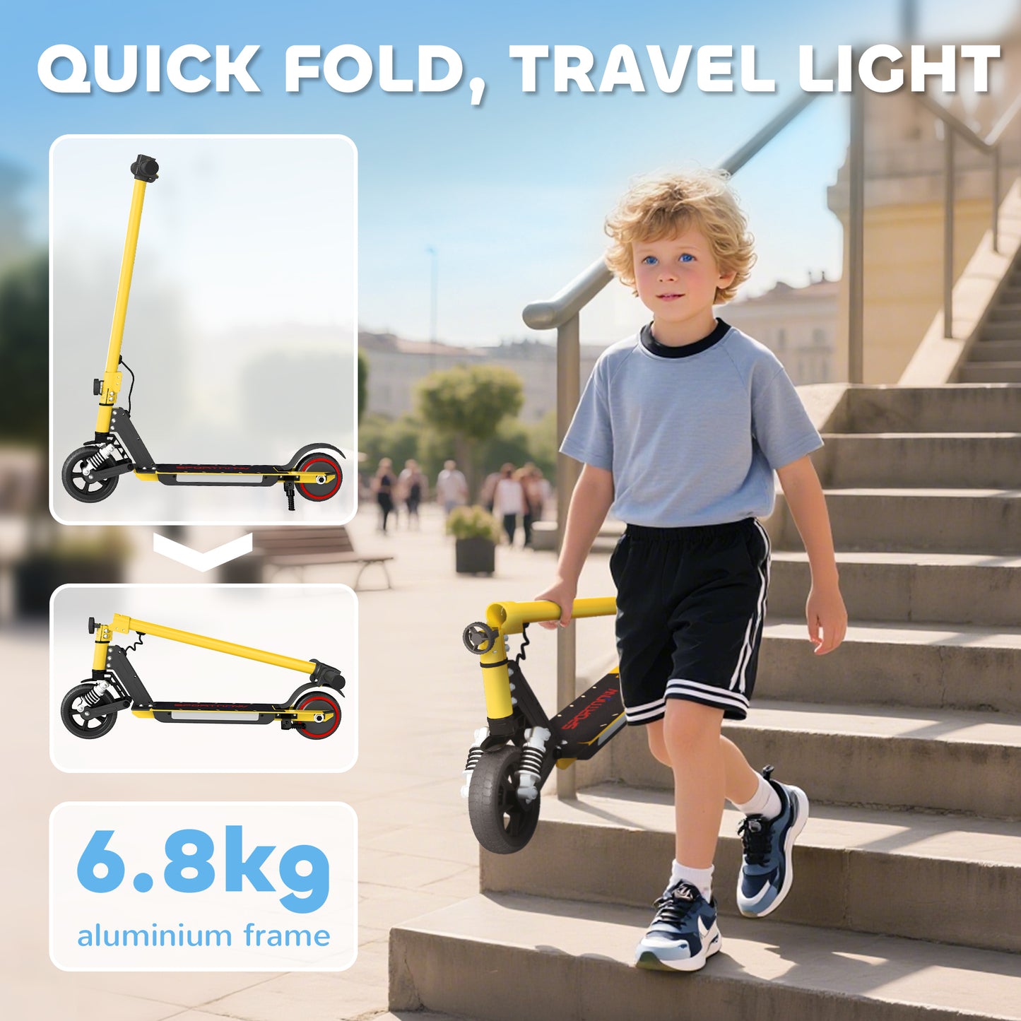 SPORTNOW Folding Electric Scooter for Kids, with Dual Brakes, Front Suspension, LED Colourful Lights, Gold Tone