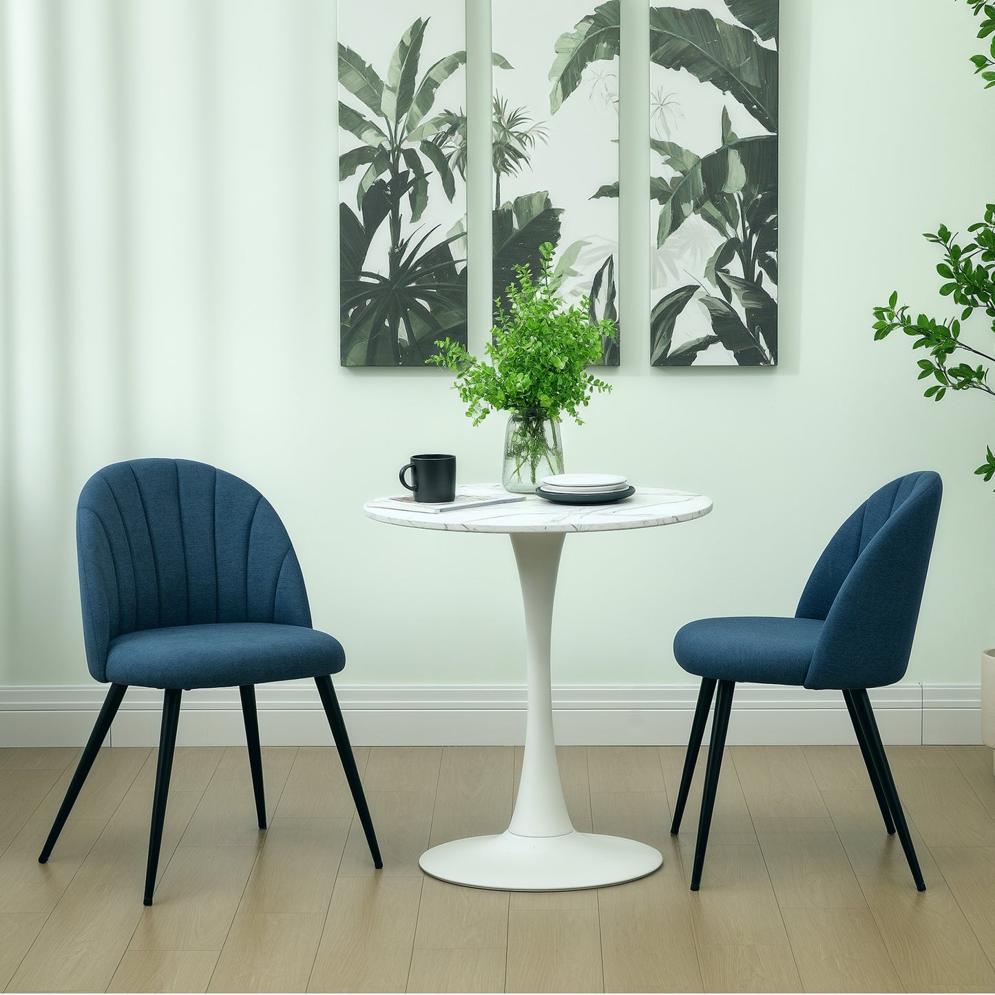 HOMCOM Dining Chairs Set of 2, Modern Upholstered Kitchen Chairs with Metal Legs, Shell Backrest and Padded Seat for Dining Room, Bedroom, Living Room, Vanity, Blue