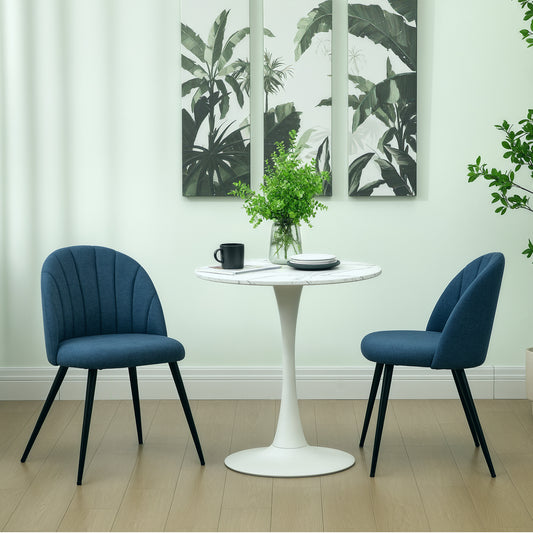HOMCOM Dining Chairs Set of 2, Modern Upholstered Kitchen Chairs with Metal Legs, Shell Backrest and Padded Seat for Dining Room, Bedroom, Living Room, Vanity, Blue