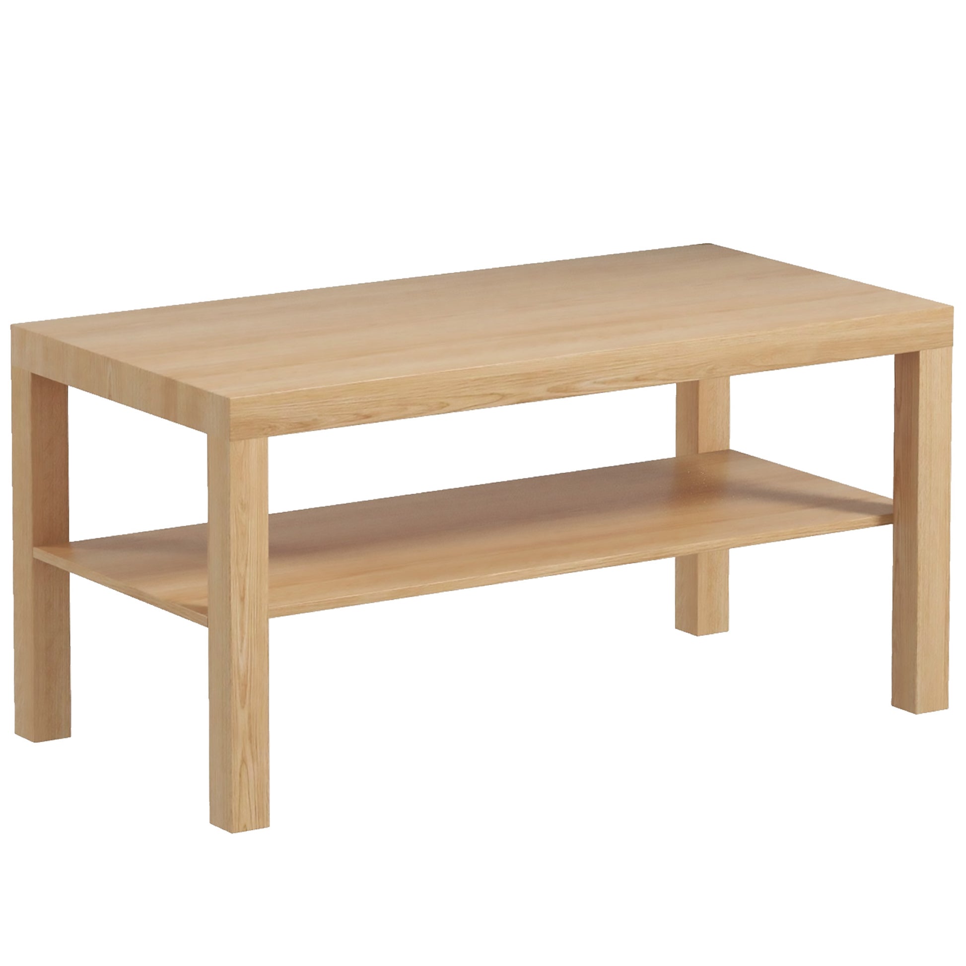 HOMCOM 2-Tier Coffee Table with Storage Shelf, Rectangular Centre Table for Living Room, Home Office, Natural Wood Finish