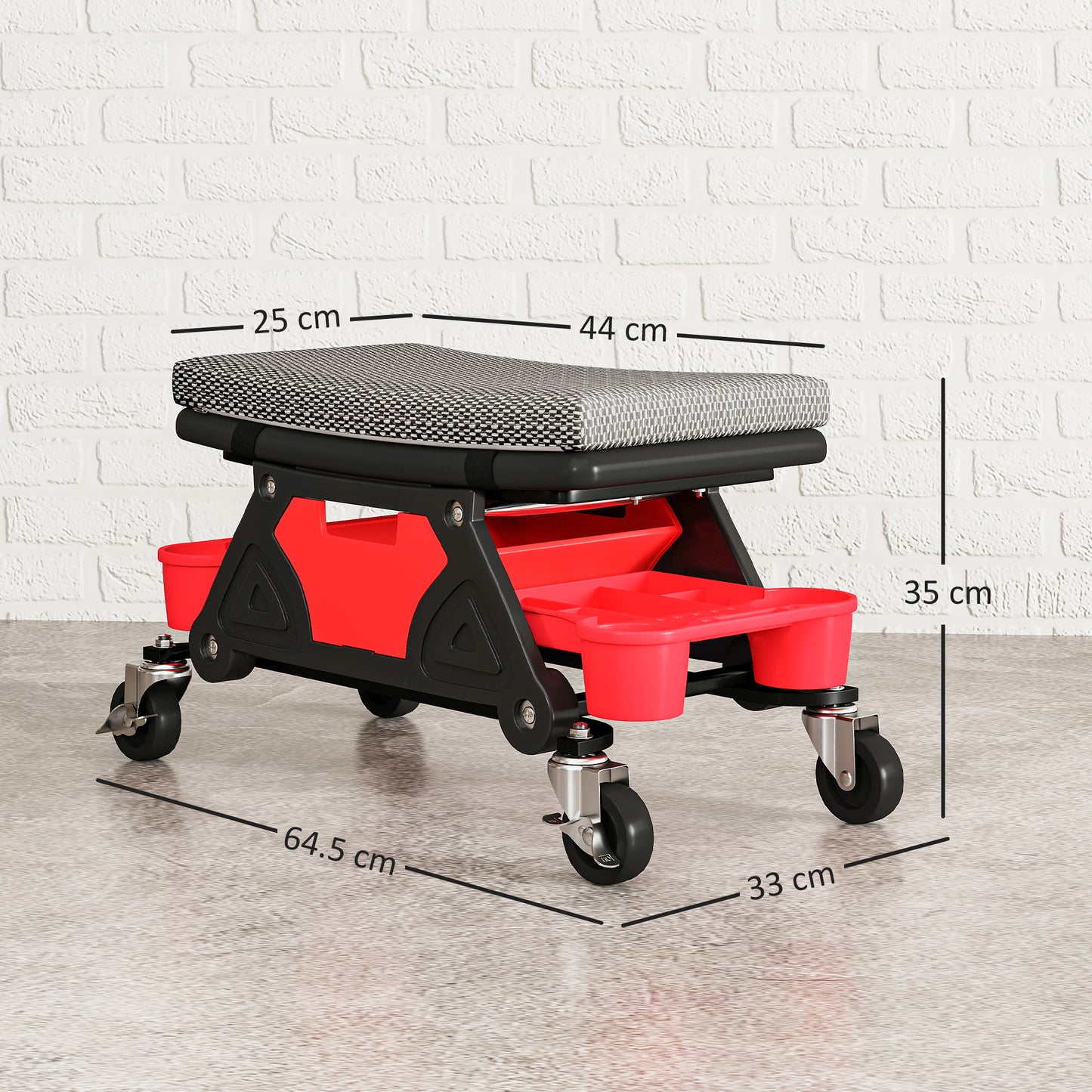 HOMCOM Rolling Mechanic Stool, 135kg Capacity Workshop Stool, 360° Swivel Roller Padded Creeper Seat with Wheels, Slide Out Tool Trays and Drawer for Garage, Shop, Auto Repair, Black