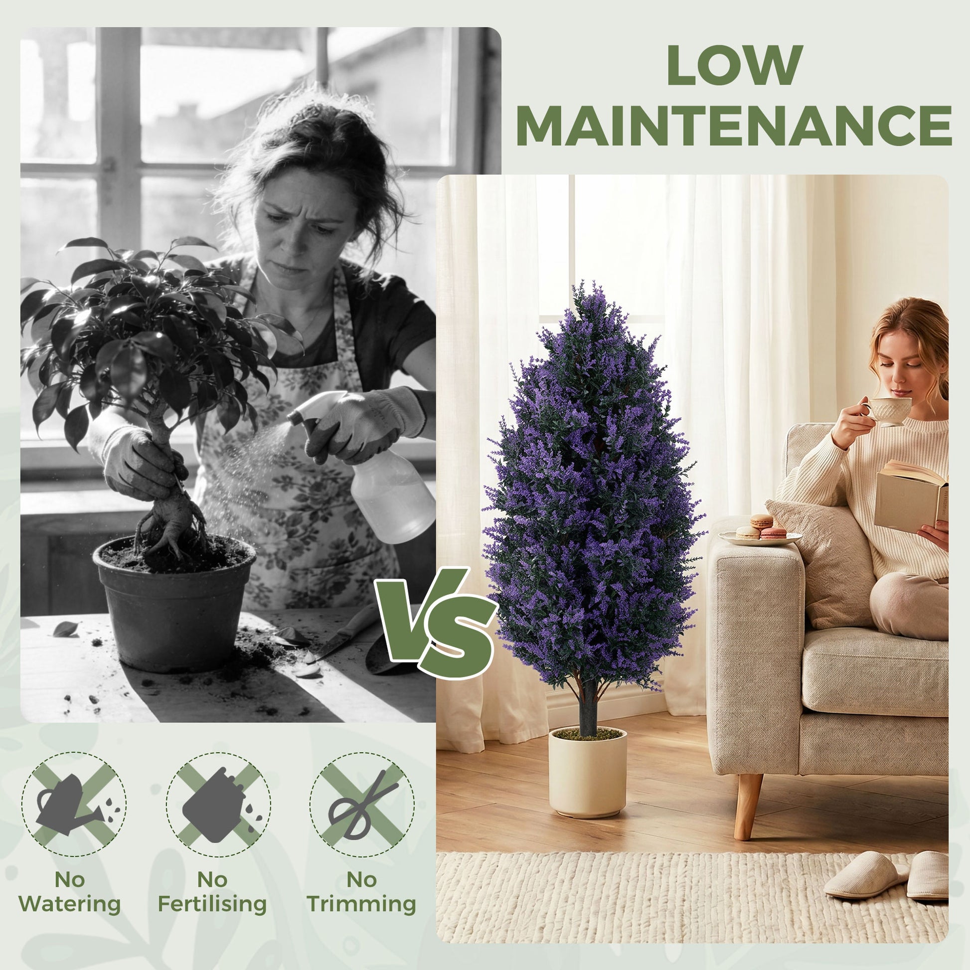 HOMCOM Set of 2 Artificial Lavender Flowers, Indoor Outdoor Fake Plants with Stakes, UV Resistant for Garden, 90 cm, Blue