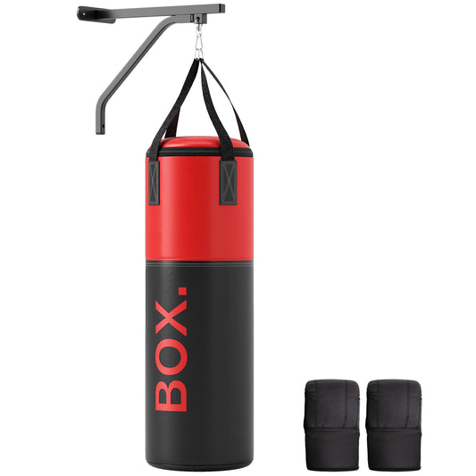 SPORTNOW Unfilled Punching Bag Set with Boxing Bag Bracket, Boxing Gloves, Hand Wraps and 360Â° Swivel Hook