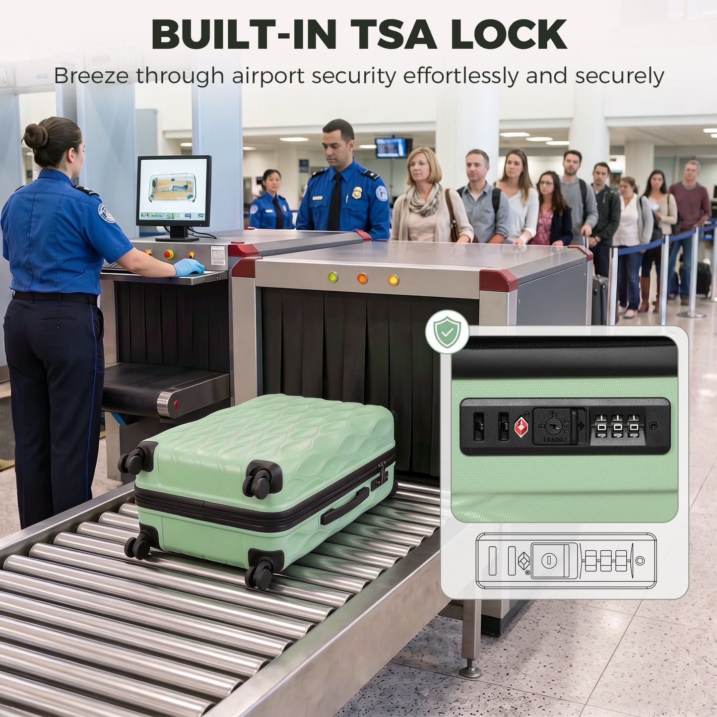 HOMCOM 56cm 41L Suitcase, Lightweight ABS Hard Shell Carry On Luggage with TSA Lock, Spinner Wheels, Telescopic Handle, Green