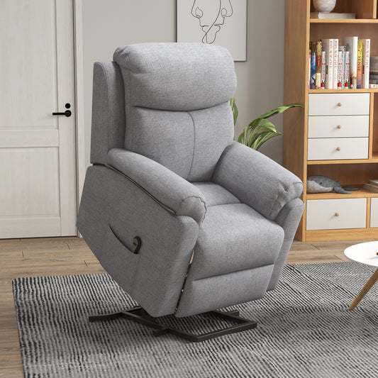 HOMCOM Power Lift Recliner Chair, Electric Lift Chair for Elderly, Overstuffed Linen Fabric Riser and Reclining Armchair with Remote Control, Side Pockets, for Living Room, Grey