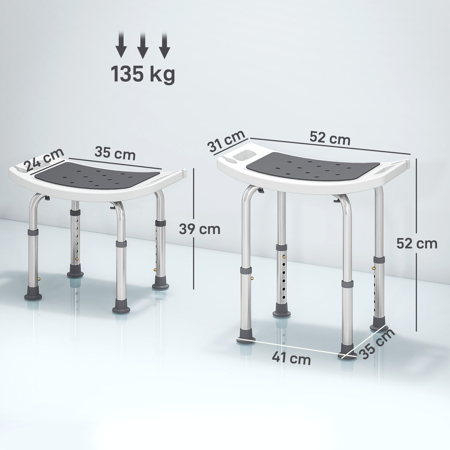 HOMCOM Shower Chair, Adjustable Height Shower Stool with Aluminium Frame and Non-Slip Feet, Bathtub Stool Seat with Padded Seat for Elderly Disabled Handicap, Grey