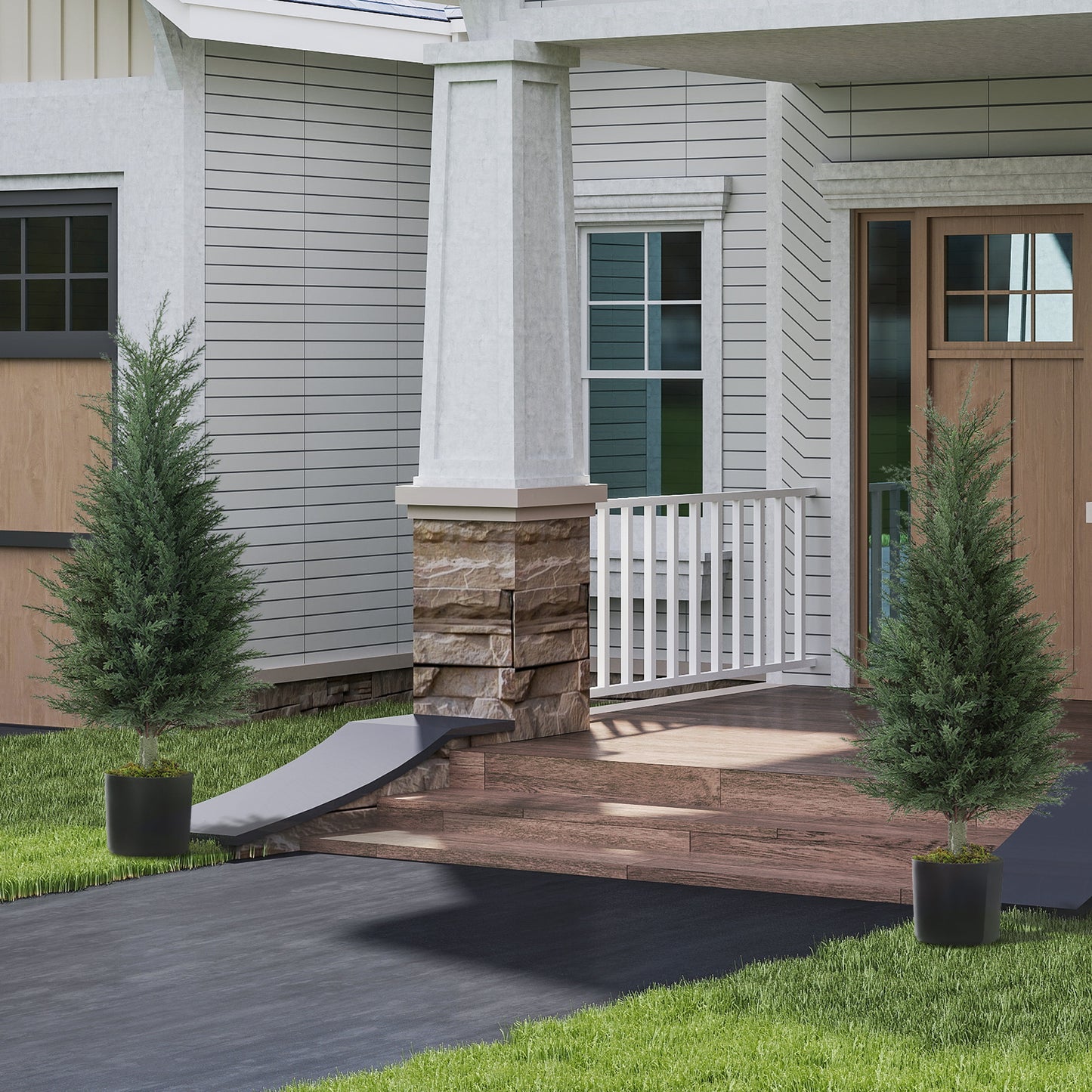 HOMCOM Artificial Plants Outdoor, 90 cm Fake Cypress Tree with Plastic Pots, UV-Resistant Faux Plants for Garden Front Porch Decoration, 2 Pack