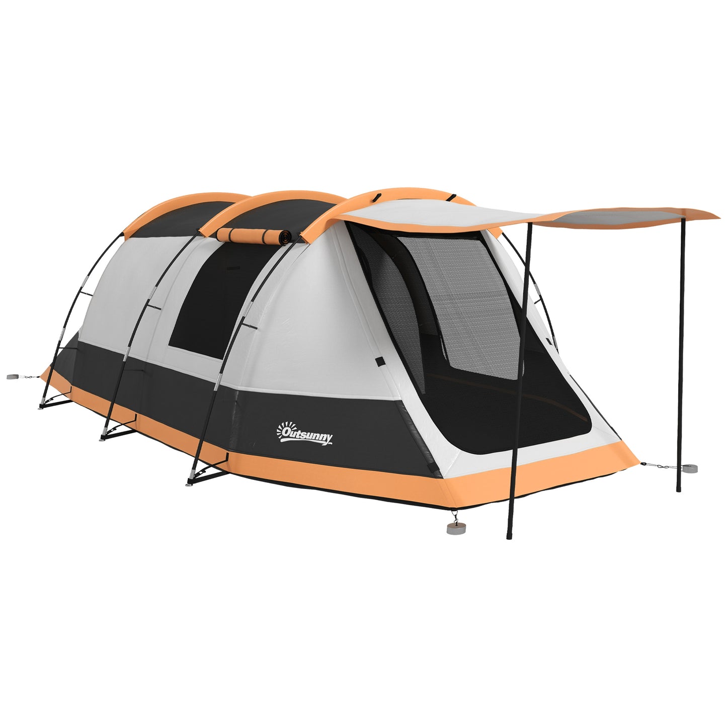 Outsunny 2 Man Camping Tent, with Two Rooms and Porch - Orange