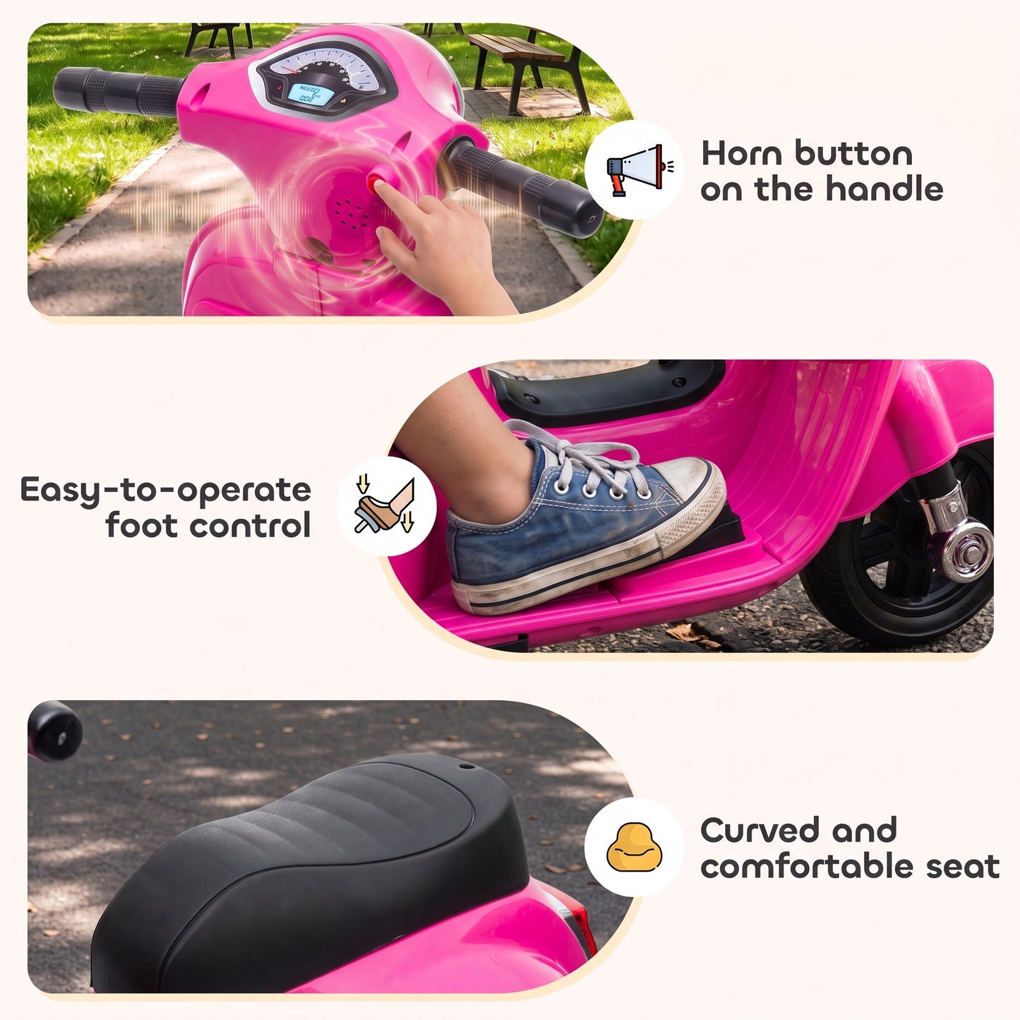HOMCOM Vespa Licensed 6V Kids Electric Motorbike Ride On Motorcycle  Battery Powered for 18-36 Months with Horn, Pink