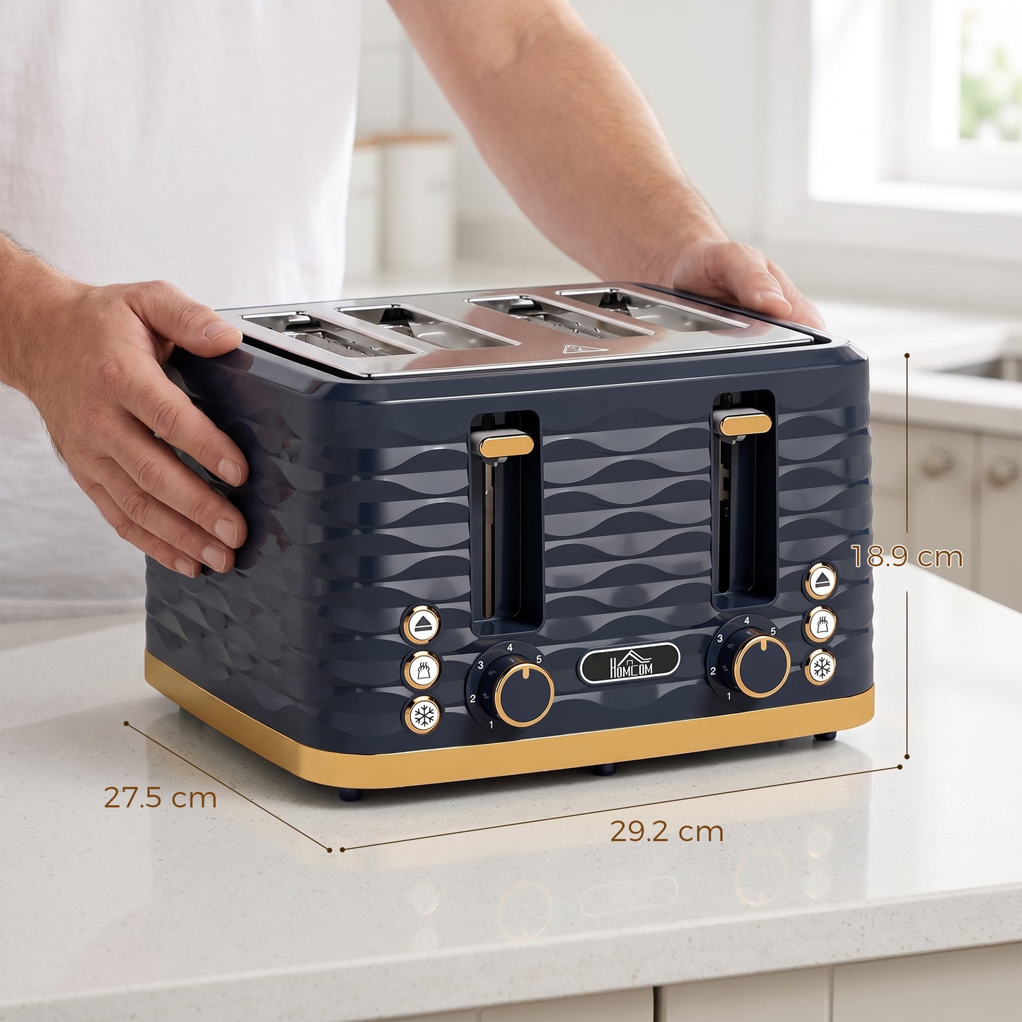 HOMCOM Toaster, Toaster 4 Slice with 7 Browning Levels, High Lift, Reheat/Defrost/Cancel, Dark Blue