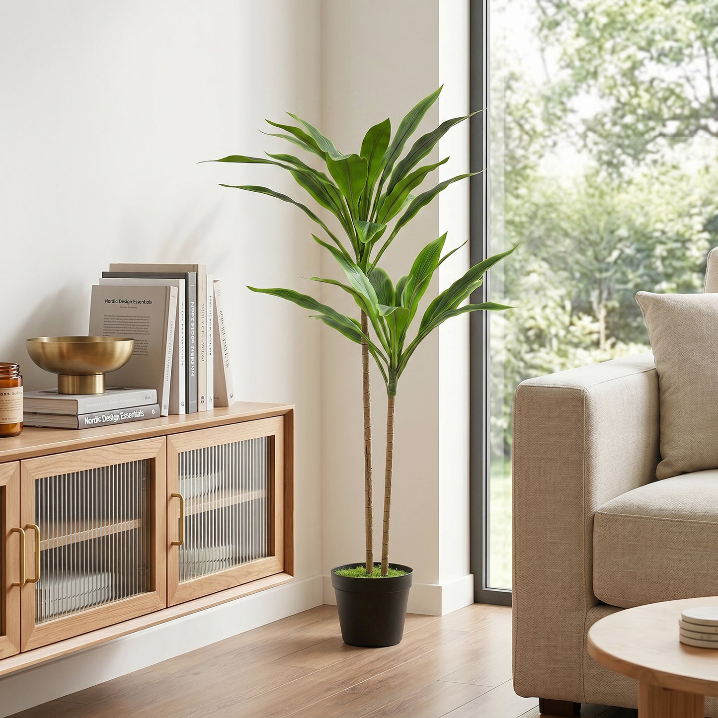 HOMCOM 90 cm Artificial Cordyline Tree in Moss Effect Pot, Realistic PEVA Faux Plant, Green