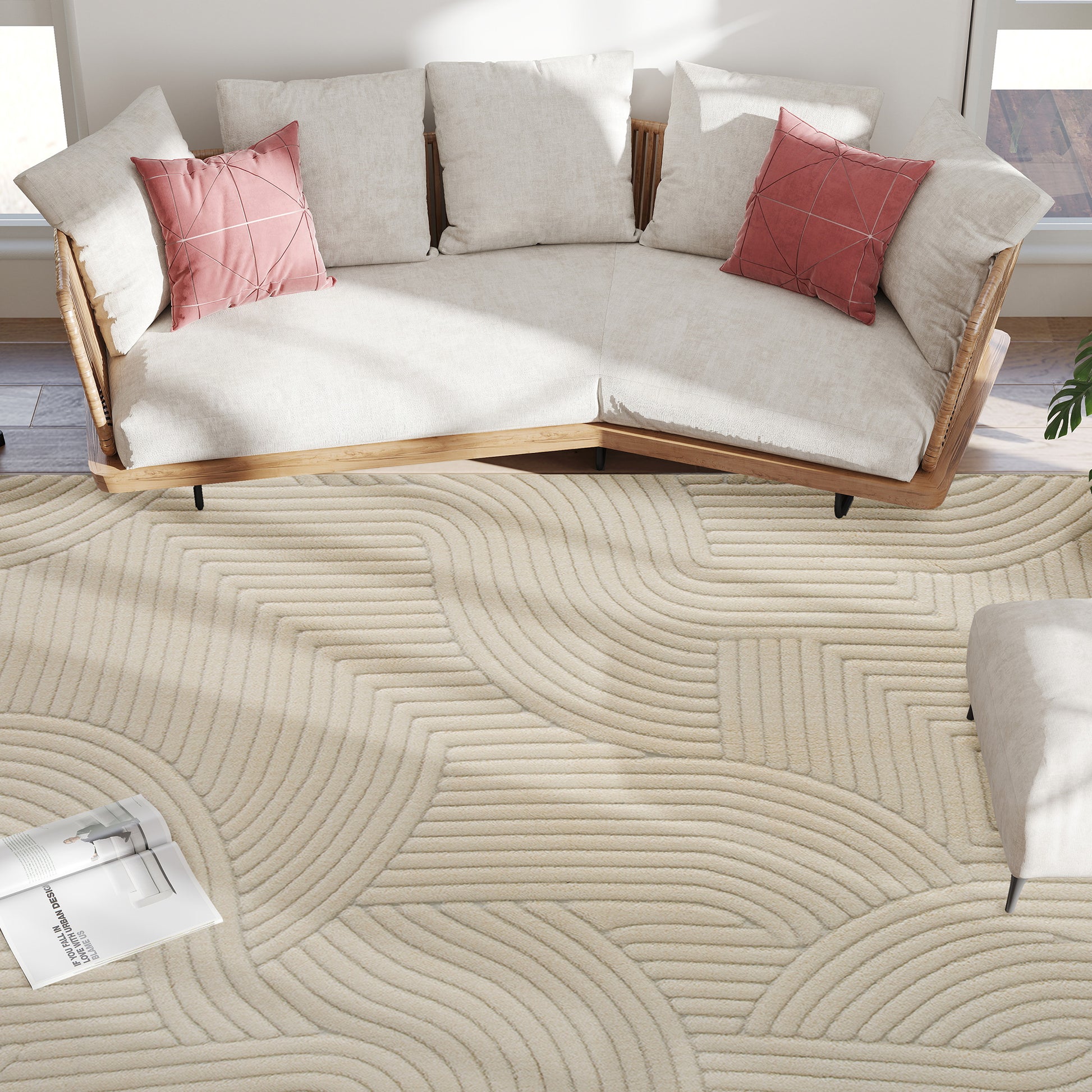 HOMCOM Modern Geometric Rug, Thick Plush, Non-Slip, 160 x 120 cm, Cream, Living Room, Bedroom, Office
