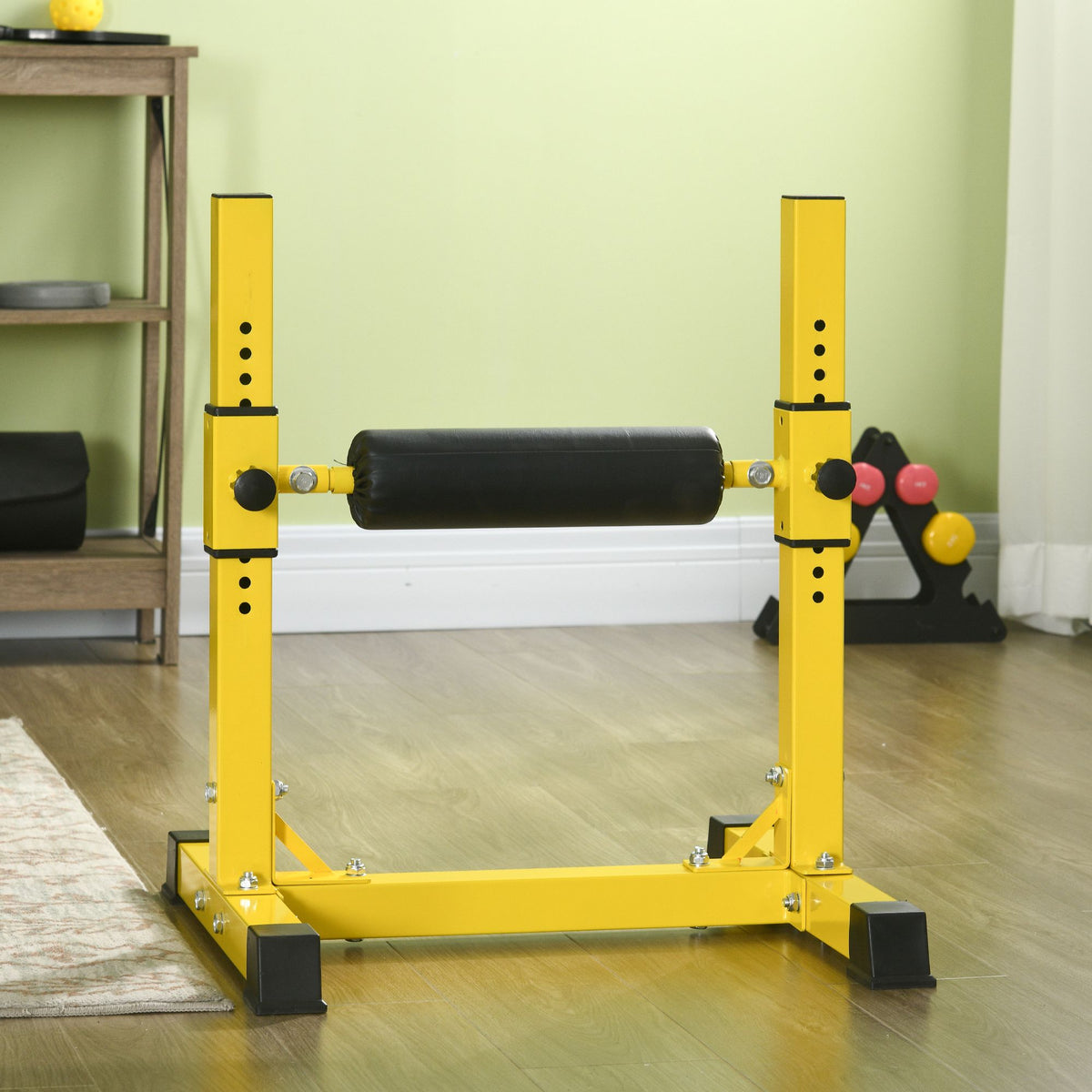 SPORTNOW Bulgarian Split Squat Stand, 12-Level Adjustable Single Leg Squat Machine with Foam Roller and Anti-Slip Pads for Lower Body Strength Training, Yellow