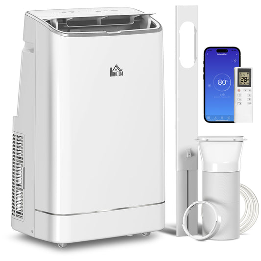 HOMCOM 14000 BTU Mobile Air Conditioner, 35mÂ², Smart Home WiFi, with Dehumidifier, Fan, 24H Timer, Window Kit, White