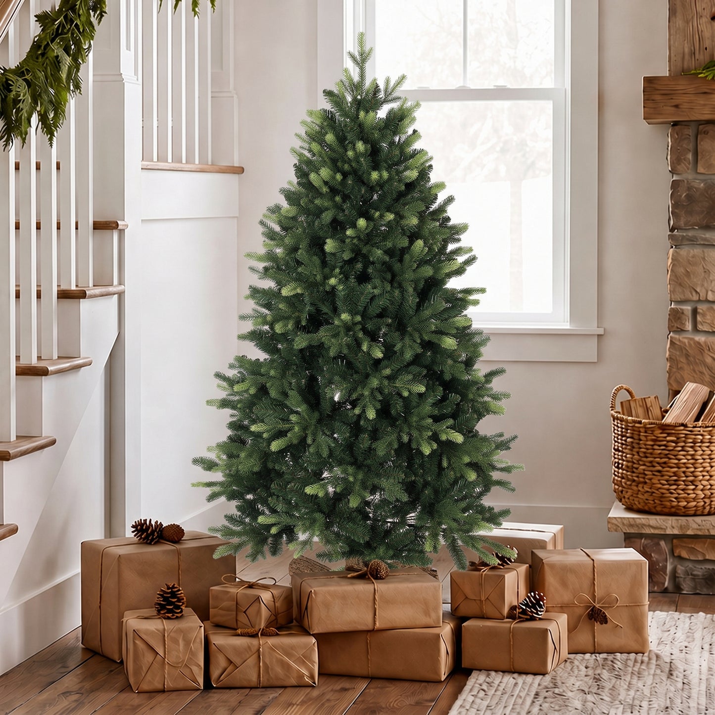 HOMCOM Artificial Christmas Tree, Hinged Xmas Tree with 1620 PE & PVC Branch Tips, 5ft, Green