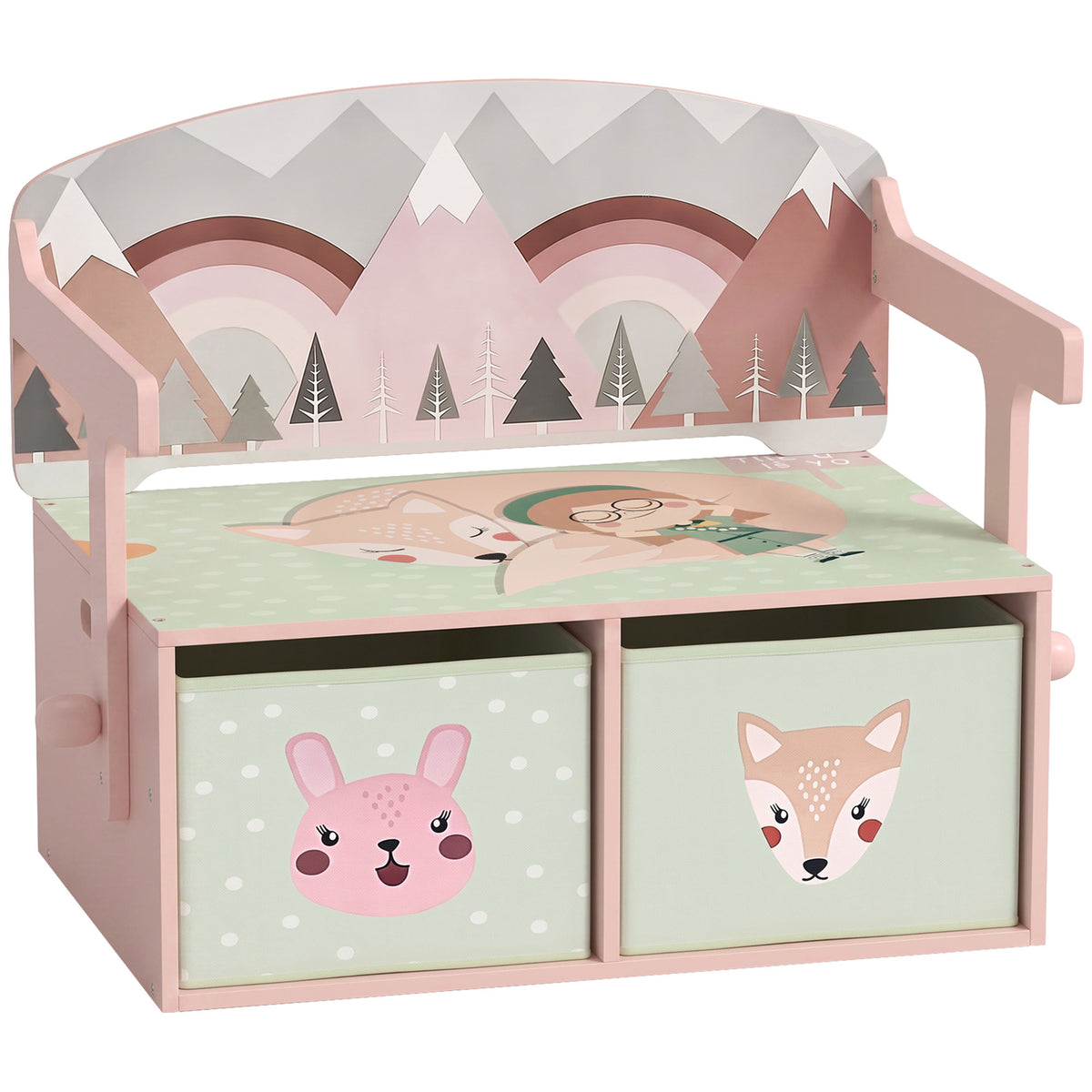 AIYAPLAY Kids Table and Chair Set, 3 in 1 Wooden Toy Box with 2 Fabric Drawers for Bedroom, Playroom, Gift for Boys Girls, Pink Default Title