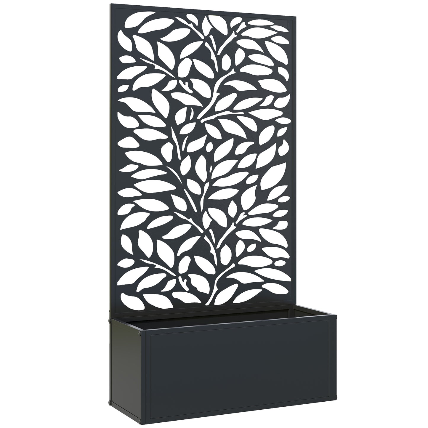 Outsunny Outdoor Metal Planter, with Back Trellis - Black