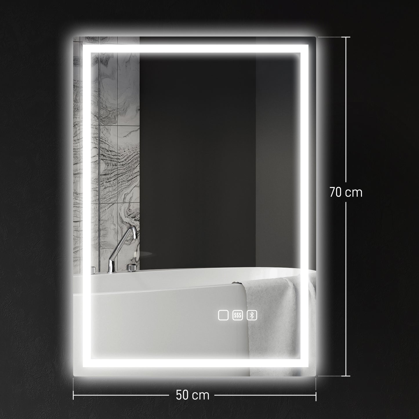 HOMCOM 50 x 70 cm Anti-Fog LED Bathroom Mirror, with Bluetooth - Silver Tone