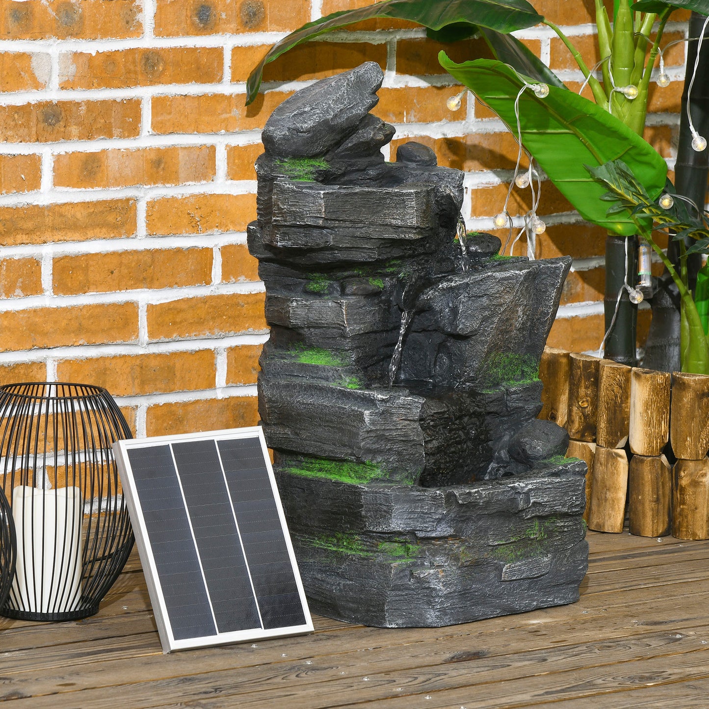 Outsunny Garden Water Feature with LED Lights - Dark Grey