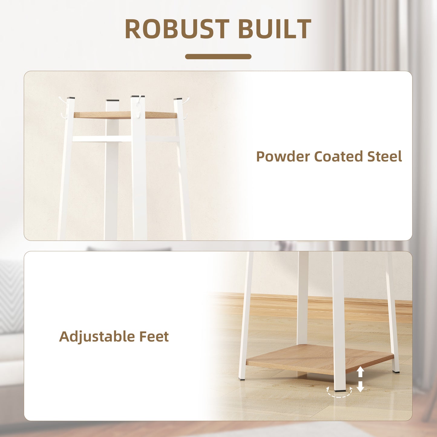 HOMCOM Compact Freestanding Coat Rack -  White/Oak