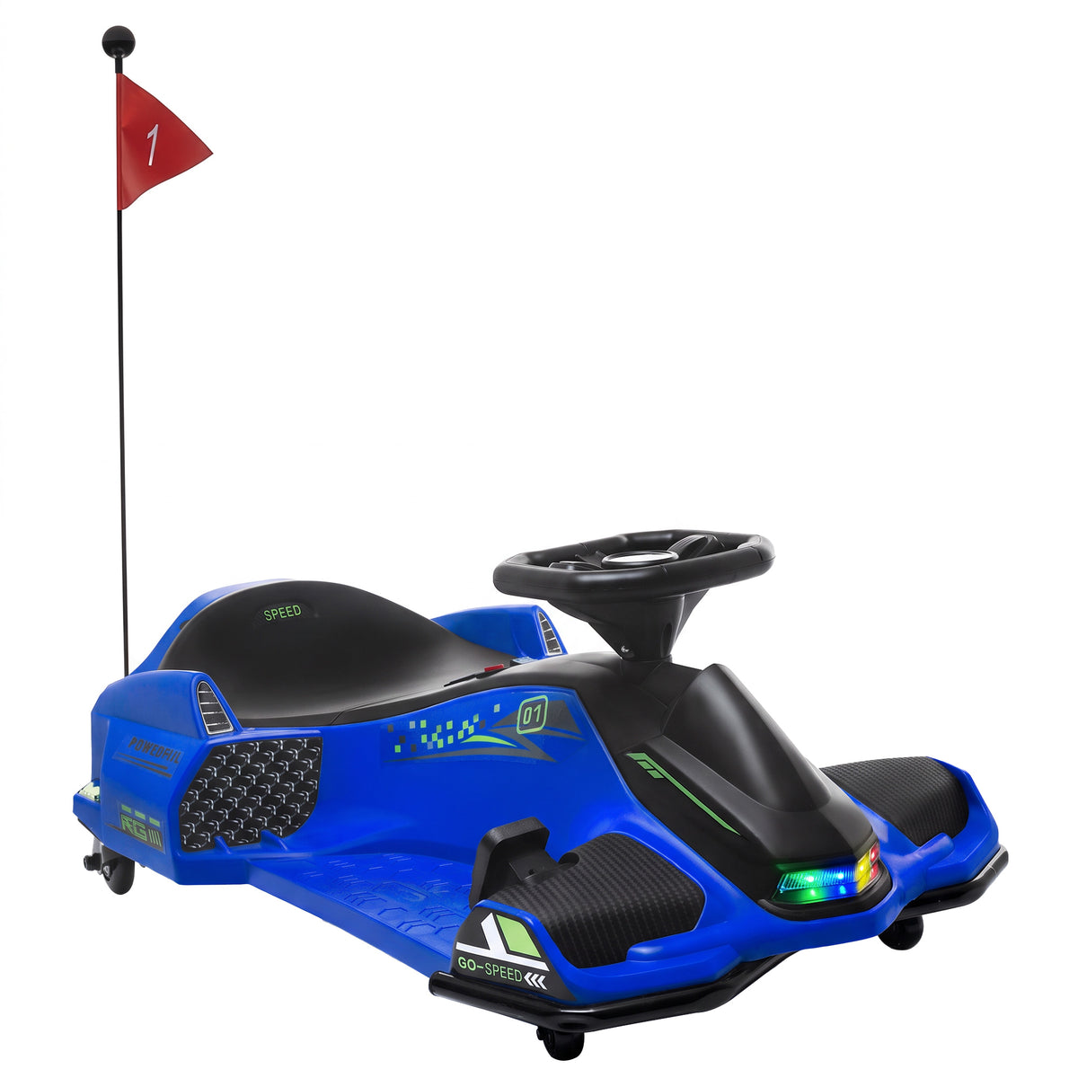 HOMCOM 12V Kids Electric Go Kart, Ride on Drift Car with 2 Speeds, Soft Start, Music, Colourful LED Lights for Ages 8-12, Blue Default Title