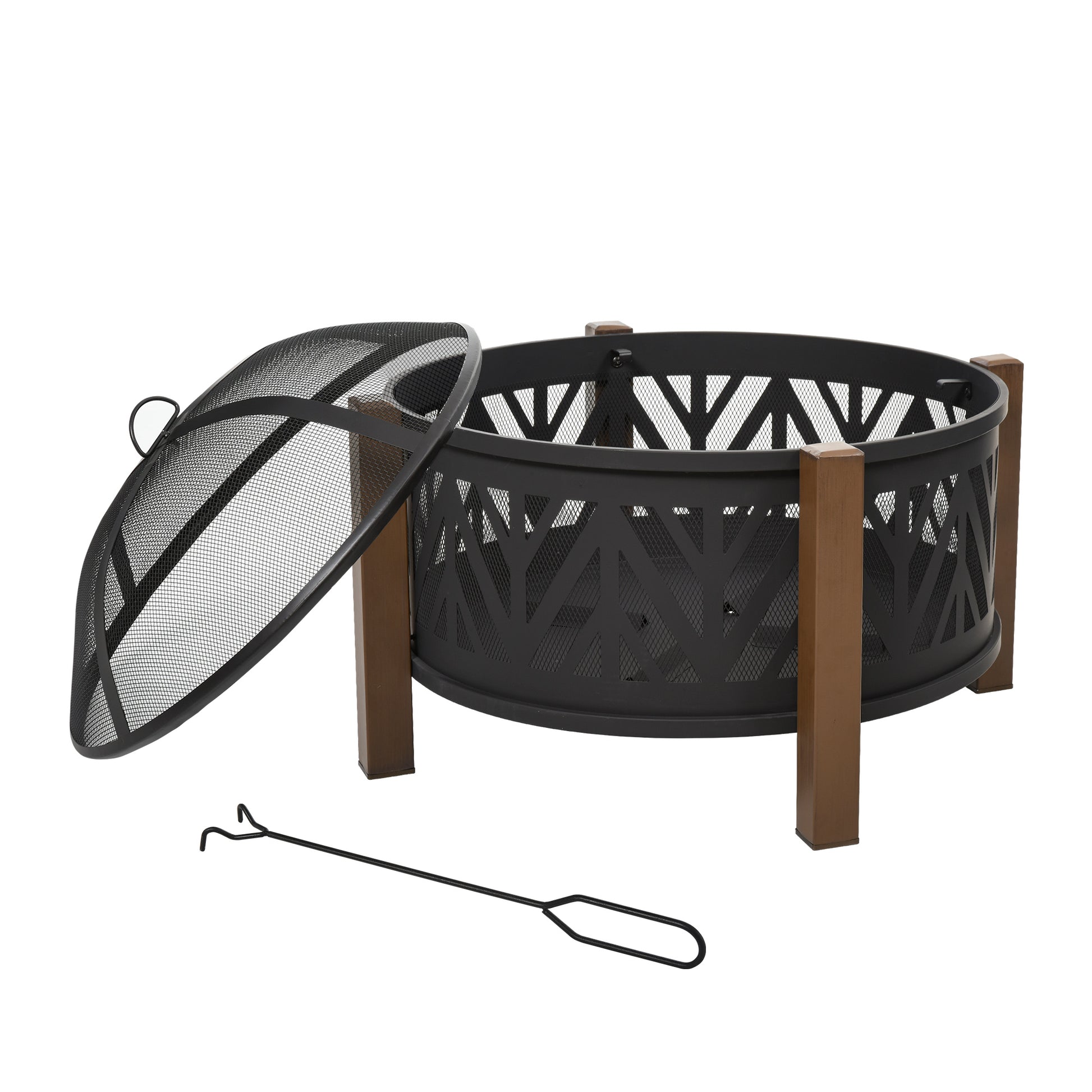 Outsunny Metal Large Firepit Bowl Outdoor 2-In-1 Round Fire Pit Brazier w/ Lid, BBQ Grill, Poker for Backyard, Camping, Bonfire, Wood Burning Stove, 78 x 78 x 60cm, Black