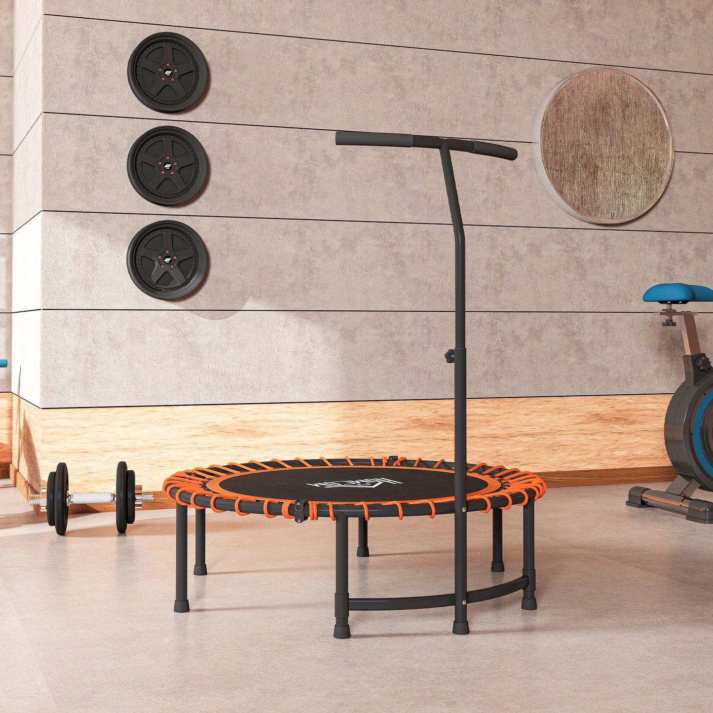 HOMCOM Mini Round Steel Frame Trampoline w/ Adjustable Handle, Orange