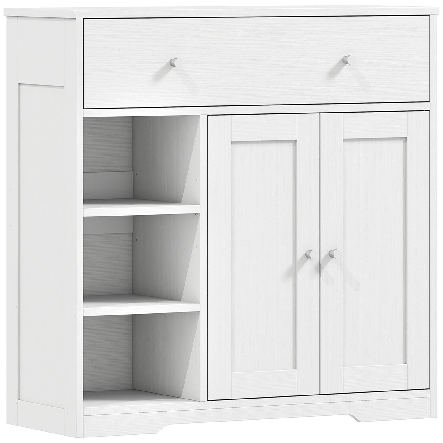 HOMCOM Bathroom Floor Cabinet, Freestanding Bathroom Cabinet with Drawer, Door, Open Shelves, White
