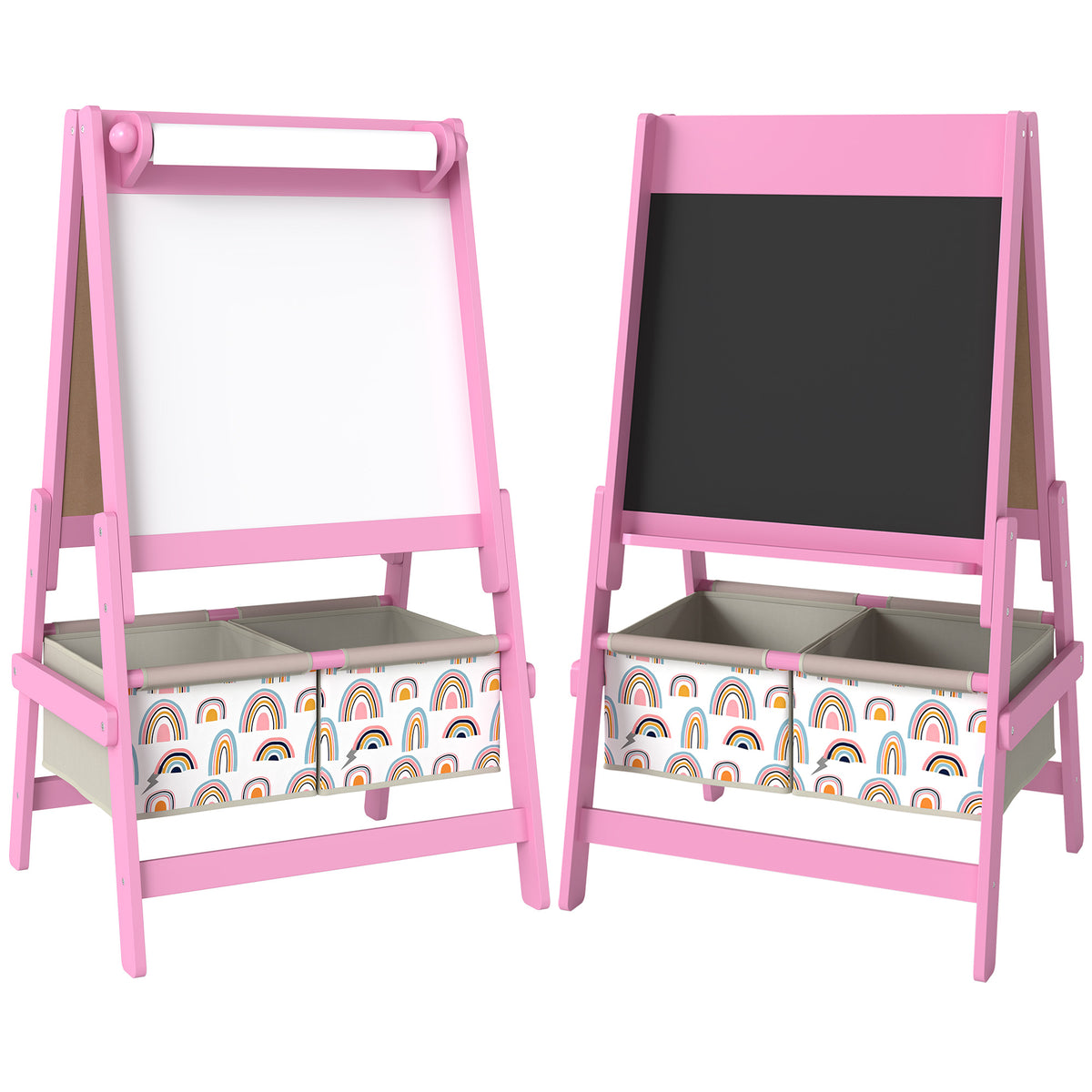 AIYAPLAY Art Easel for Kids, 3-in-1 Kids Easel with Chalkboard, Whiteboard, Paper Roll, Storage, Under-Board Shelf for 3-8, Pink Default Title
