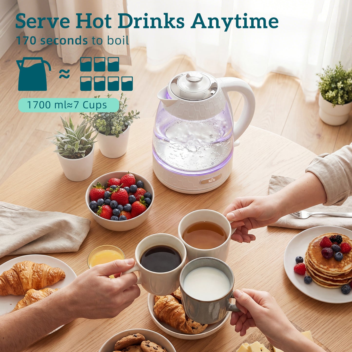 HOMCOM Kettle and Toaster Set, 1.7L 3000W Rapid Kettle with Strix Thermostat, 4 Slice Toaster with 7 Browning Controls, Cream