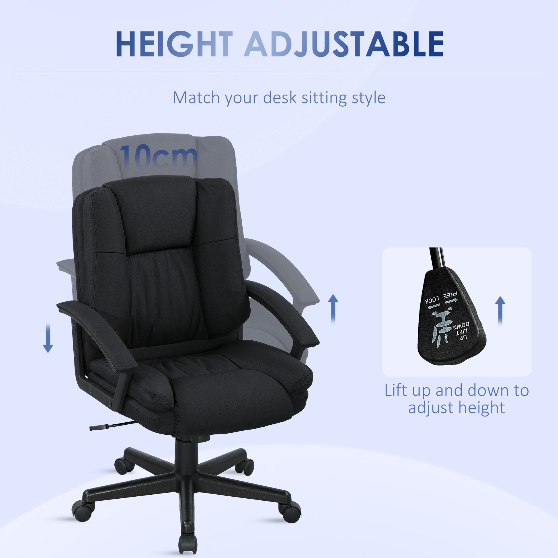 HOMCOM Linen-Look Padded Office Chair - Black