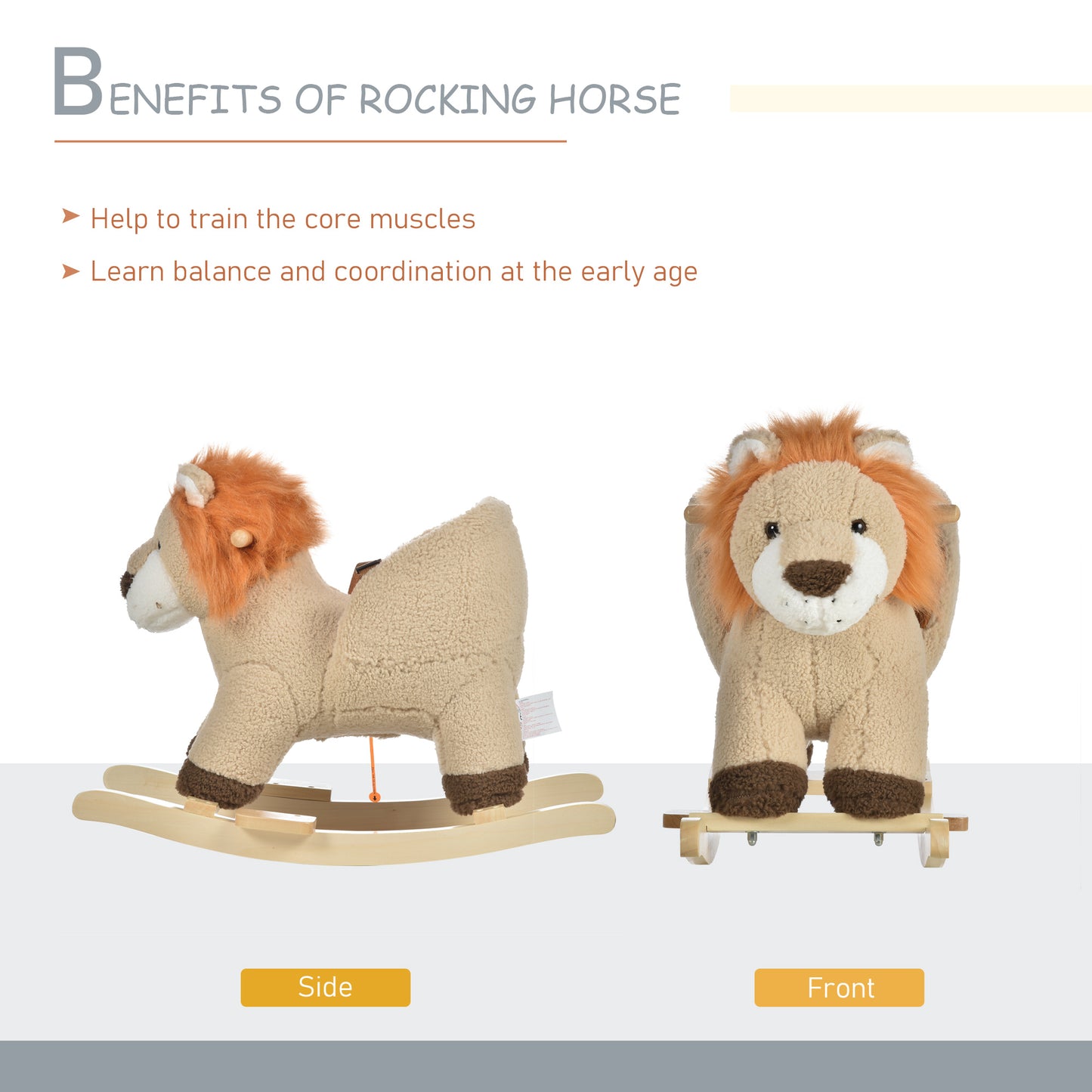 HOMCOM Kids Lion-themed Rocking Horse, with Roaring Sound Button, Seatbelt, Brown