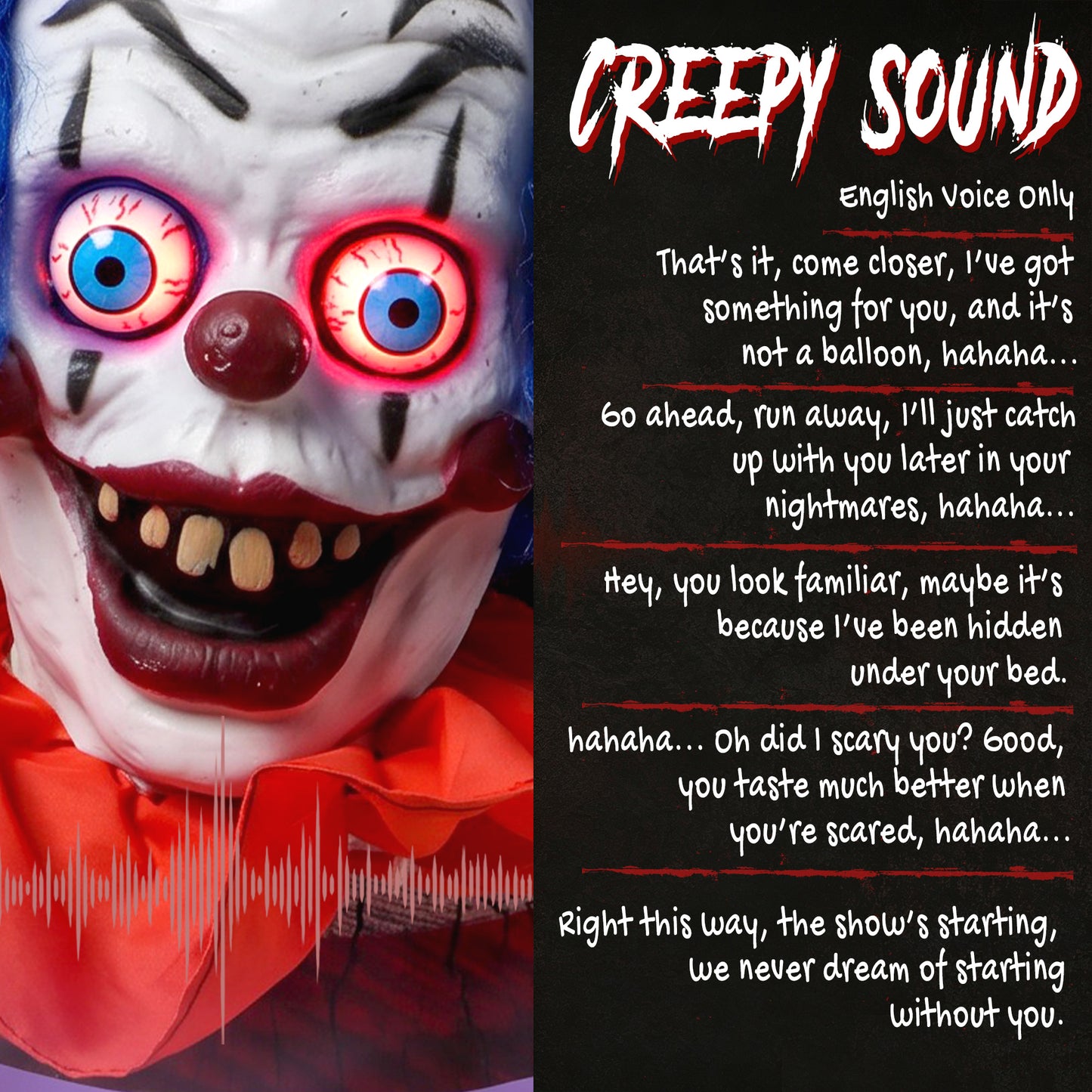 HOMCOM 167 cm Life Size Animated Clown Halloween Decoration, Scary Halloween Animatronics Decor with Sound Touch Activated
