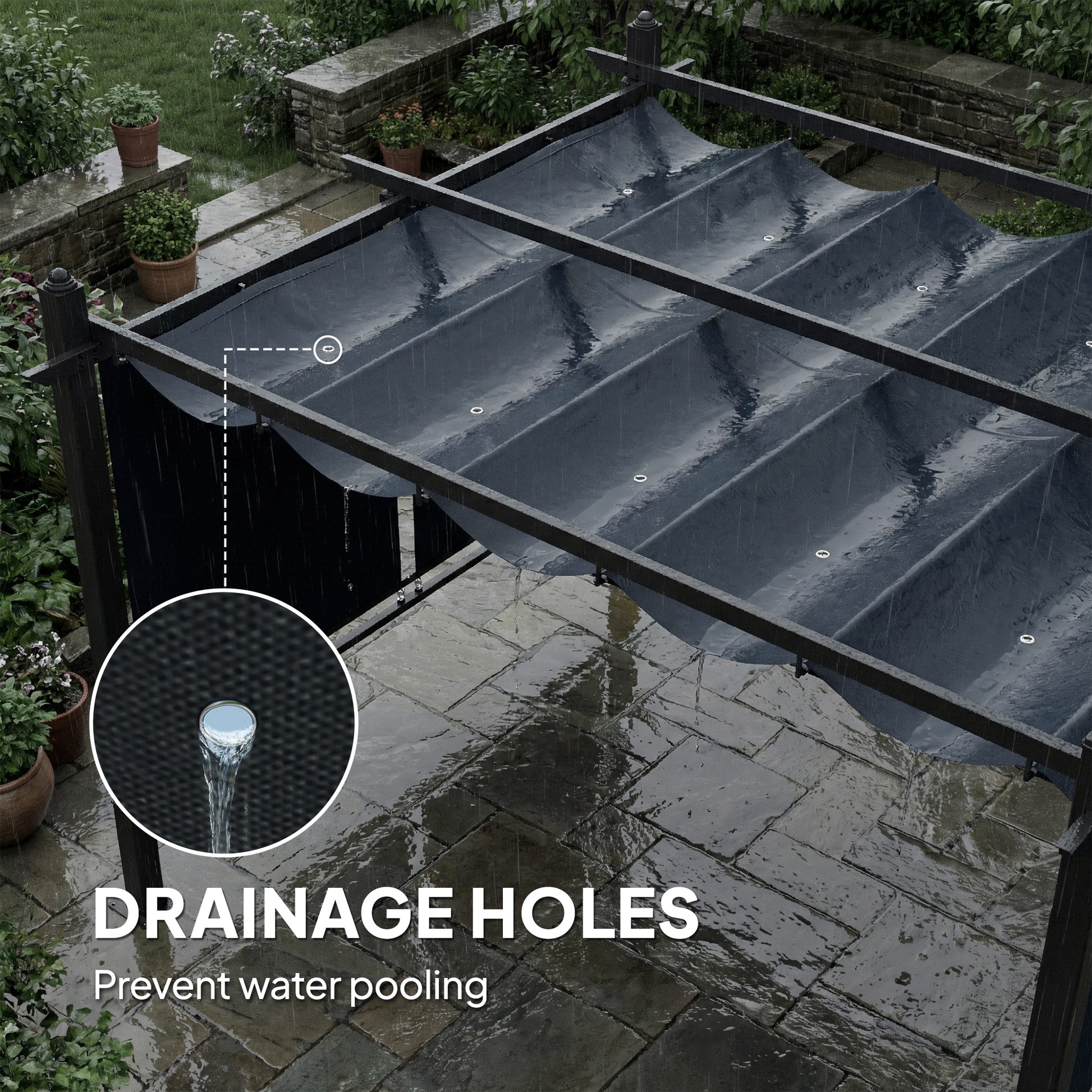 Outsunny 4 x 3 m Garden Pergola with Retractable Roof Canopy and Roll-Up Sides, Outdoor Gazebo Pergola Kit, Dark Grey