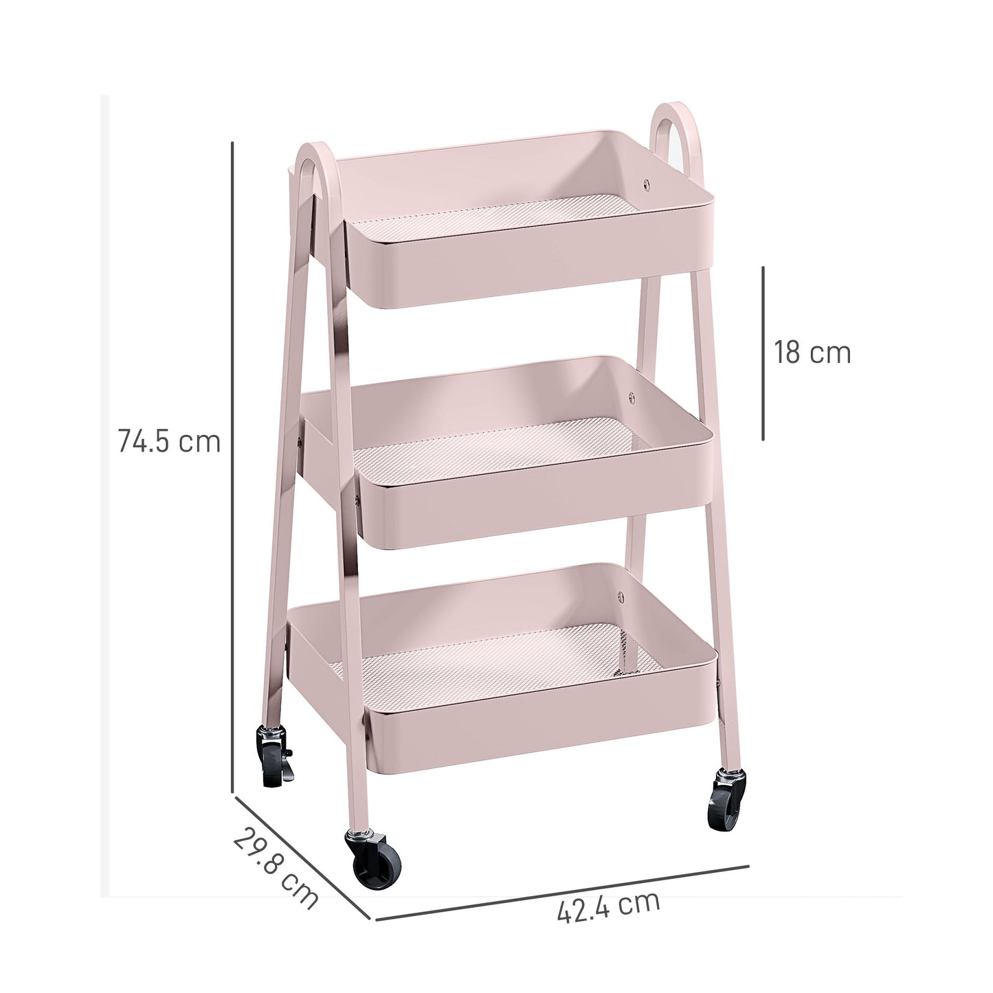 HOMCOM Three-Tier Storage Trolley - Pink