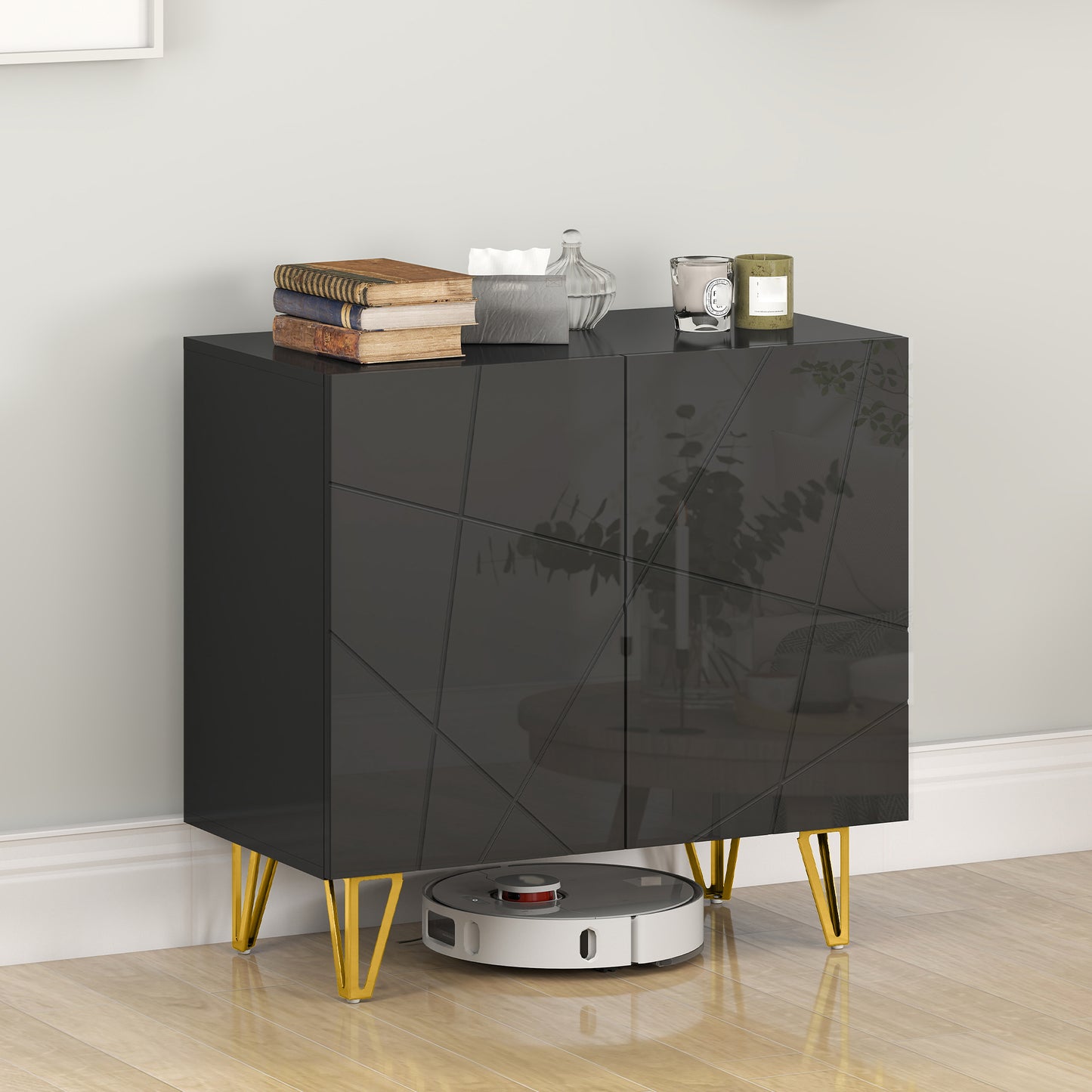 HOMCOM Modern Luxe High Gloss Sideboard, with Hairpin Legs - Black