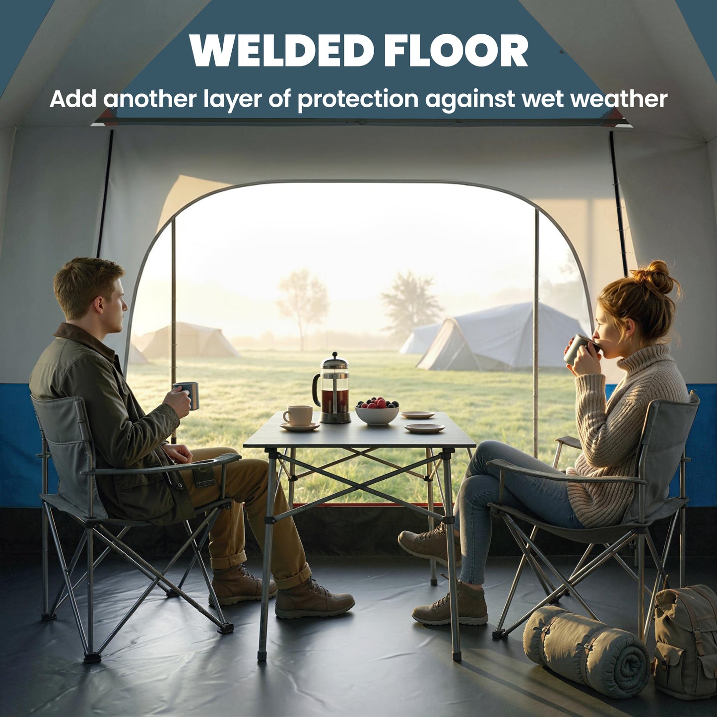 Outsunny 4 Man Camping Tent, Double Layer Tunnel Tent with Porch, Living Area and 2 Bedrooms, Sewn in Groundsheet, 3000mm Waterproof and UPF 30+, Portable with Bag, 430 x 305 x 195 cm Large, Blue