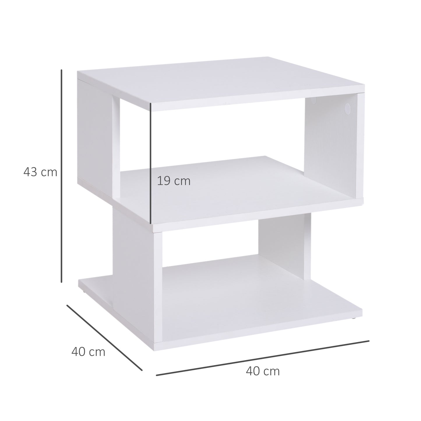 HOMCOM Set of 2 Side Table, Square Coffee Table, Modern End Table with 2 Tier Storage Shelves for Living Room, Bedroom, White