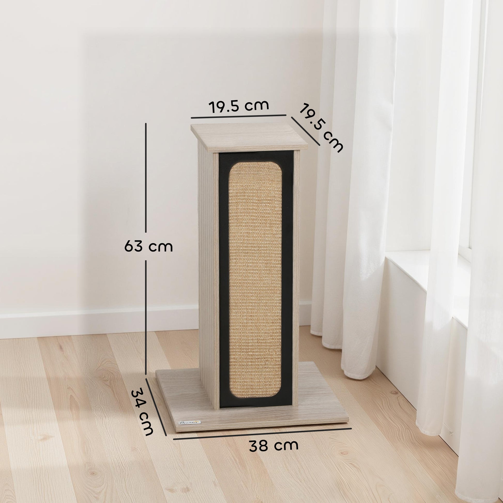 PawHut 63cm Cat Scratching Post, Cat Scratcher with Replaceable Scratching Board, Top Perch, Sisal Scratch Mat, Oak
