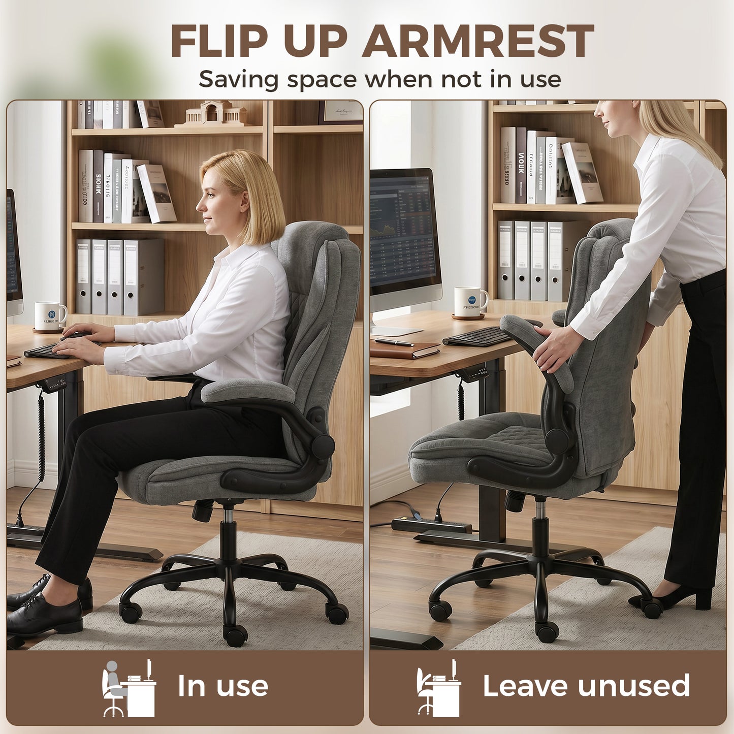 HOMCOM Office Chair, Ergonomic Desk Chair with Flip-up Armrest, Pocket Springs, Swivel Wheels, Adjustable Height, Dark Grey