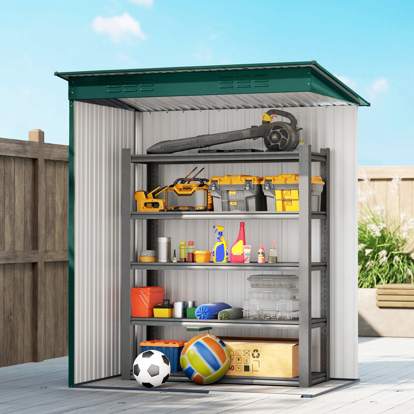 Outsunny 5 x 3.5ft Metal Garden Storage Shed with Effortless Assembly and 2 Pairs of Gloves, Waterproof Outdoor Shed, Green