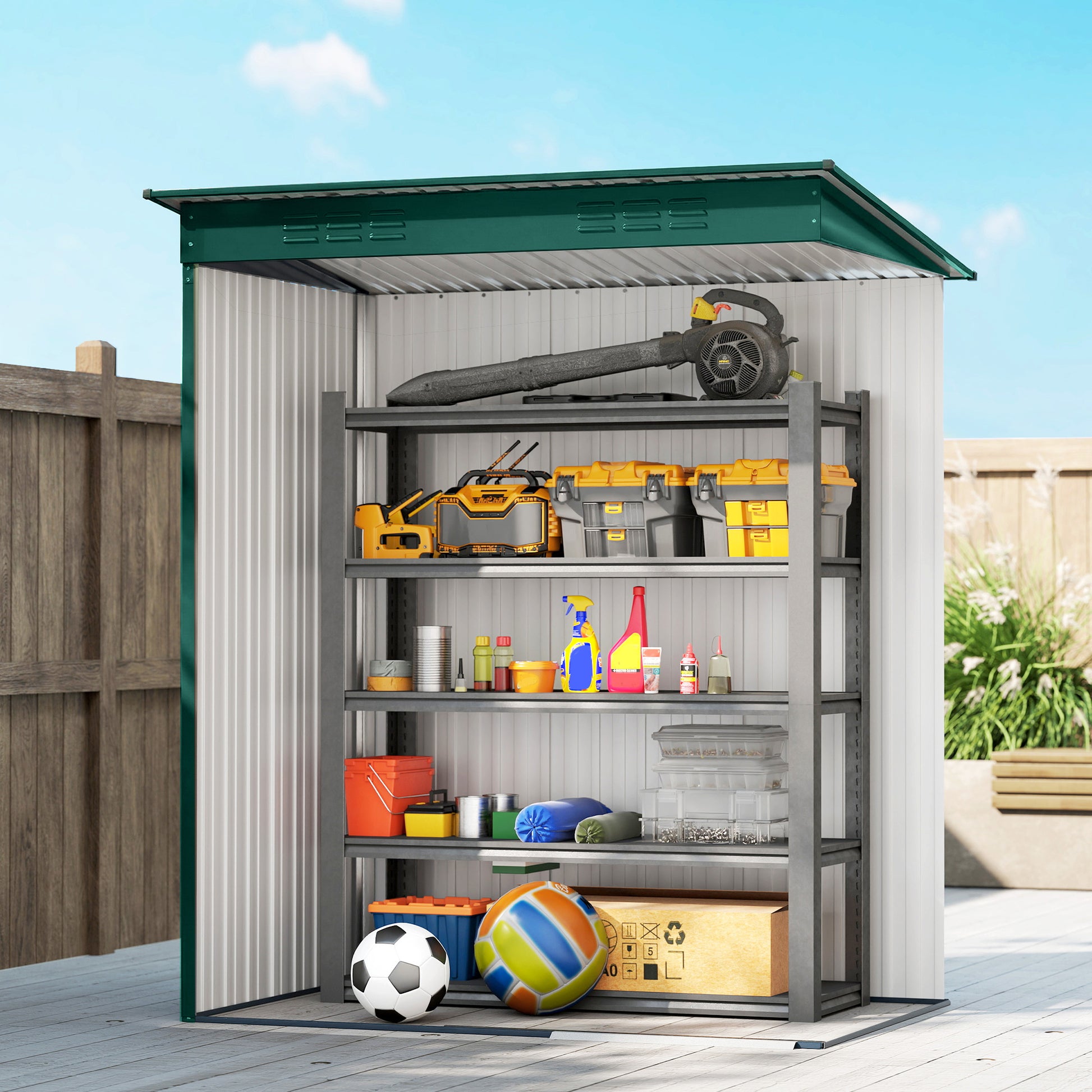 Outsunny 5 x 3.5ft Metal Garden Storage Shed with Effortless Assembly and 2 Pairs of Gloves, Waterproof Outdoor Shed, Green