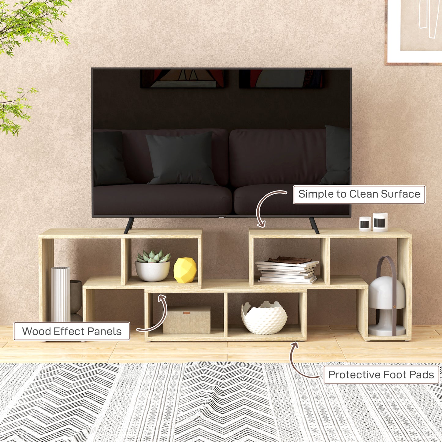 HOMCOM Three-Block Modular TV Stand - Grey Wood-Effect