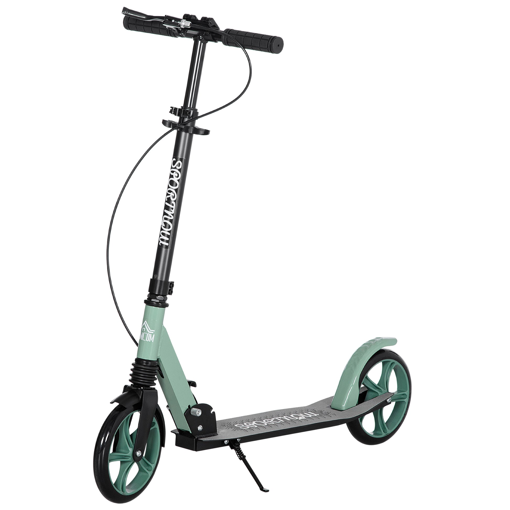 HOMCOM One-click Folding Kick Scooter for 14+ w/ Adjustable Handlebar, Push Scooter with Kickstand, Dual Brake System, Shock Absorber, 200mm Wheels & ABEC-9 Bearings, Green